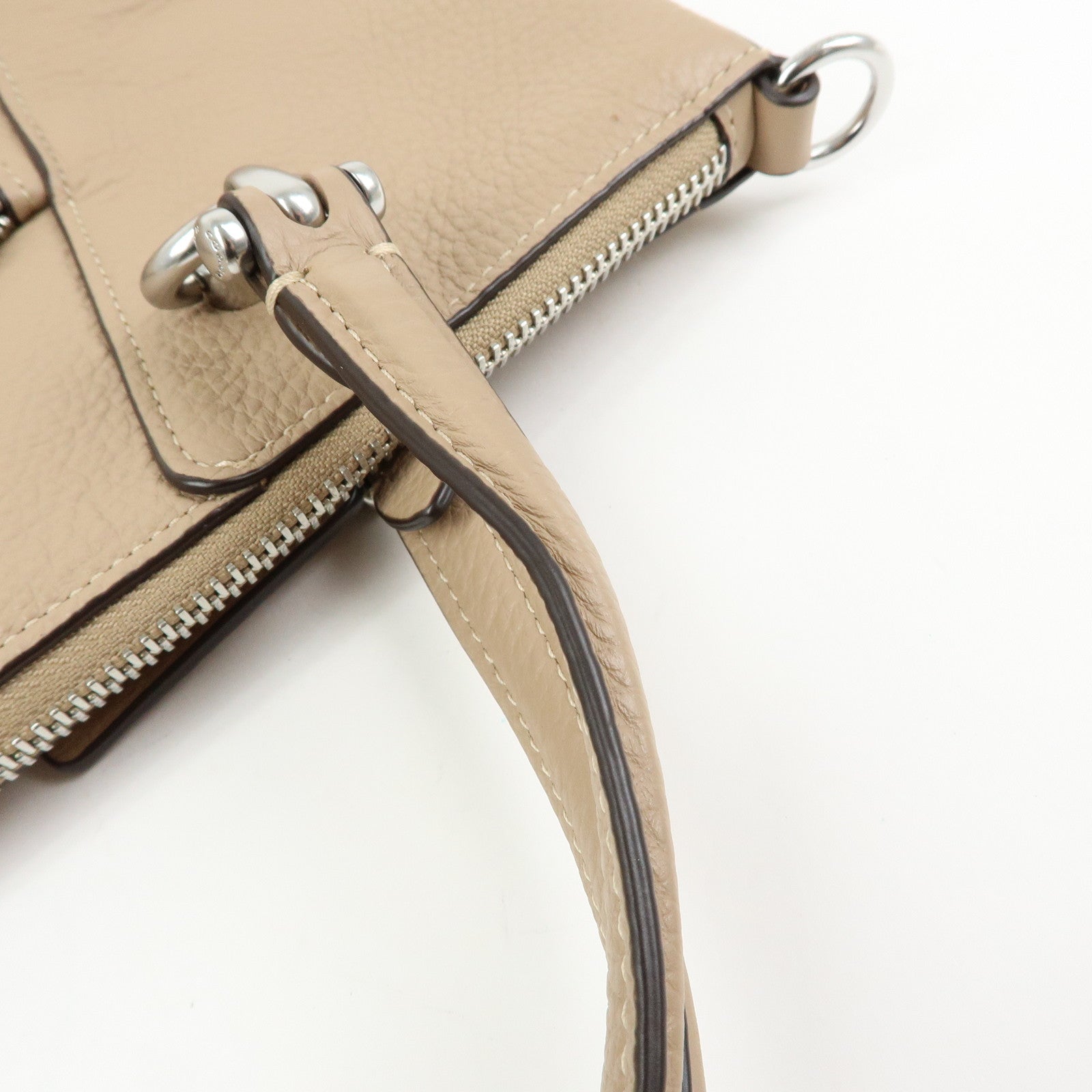 COACH Kacey Satchel Leather 2Way Shoulder Bag Hand Bag Beige