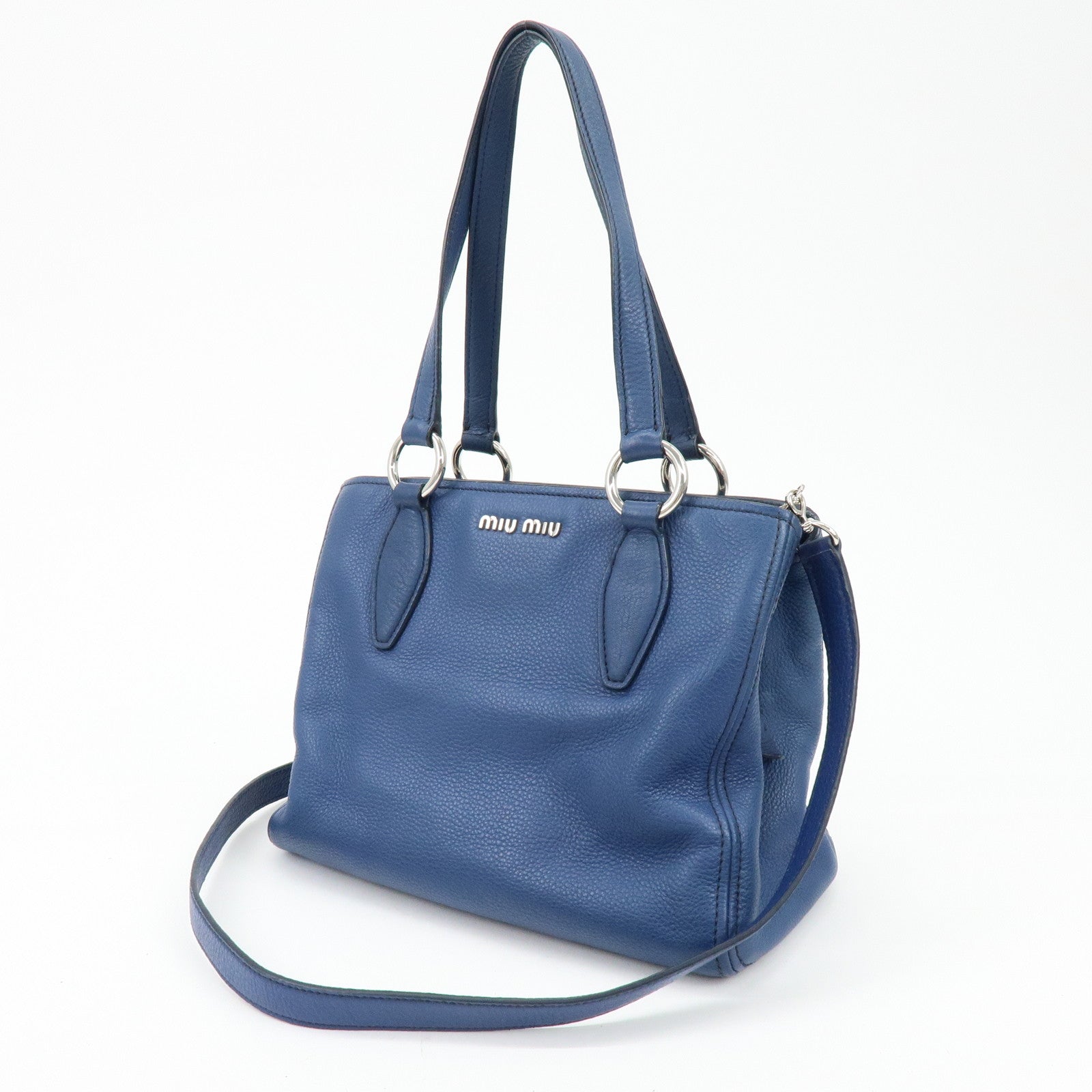 MIU MIU Madras Leather 2Way Bag Hand Bag Shoulder Bag Blue