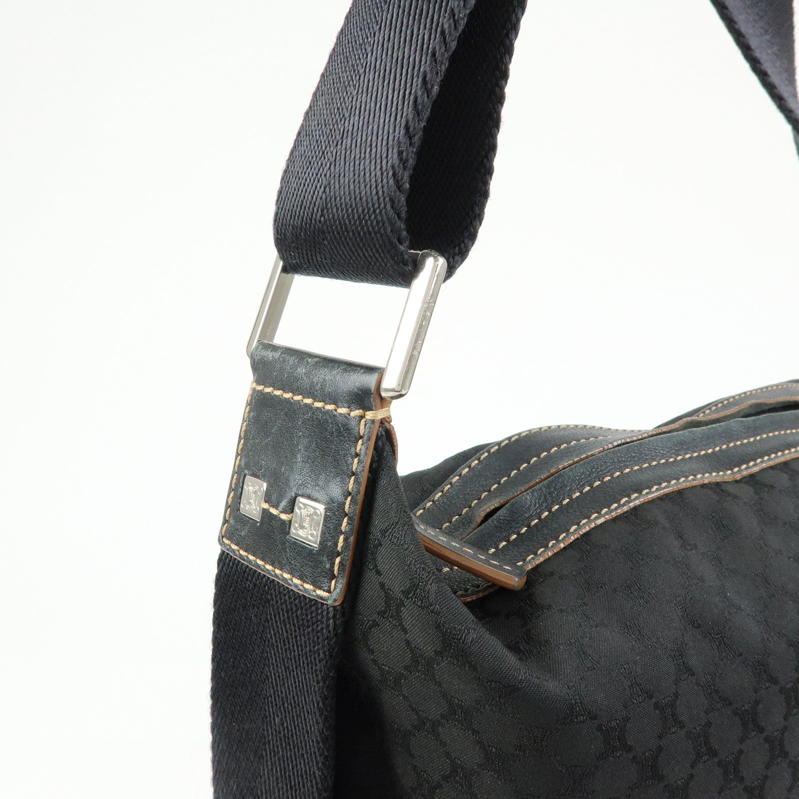CELINE Macadam Canvas Leather Shoulder Bag Crossbody Bag Black