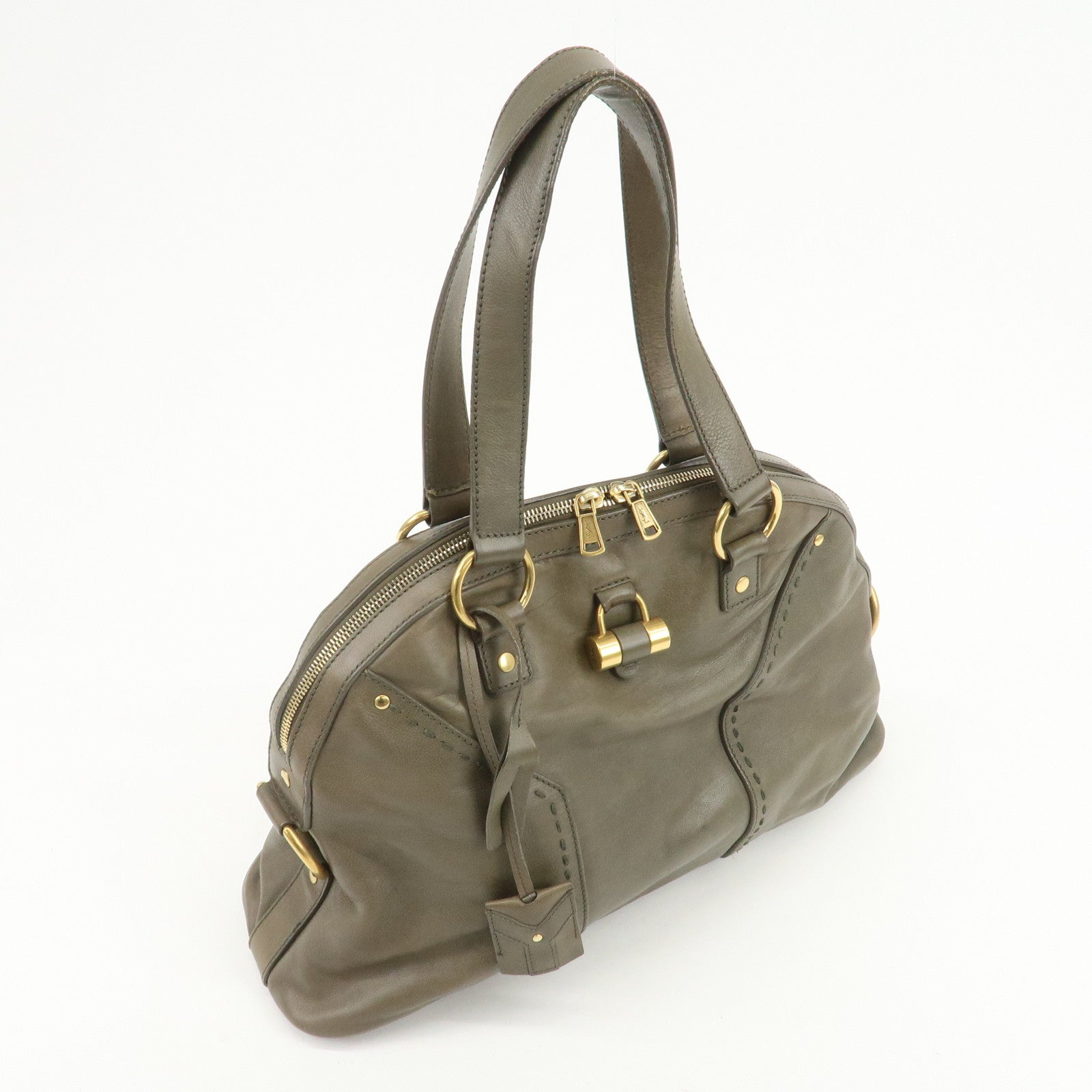 SAINT LAURENT PARIS Muse Leather Shoulder Bag Khaki 156464