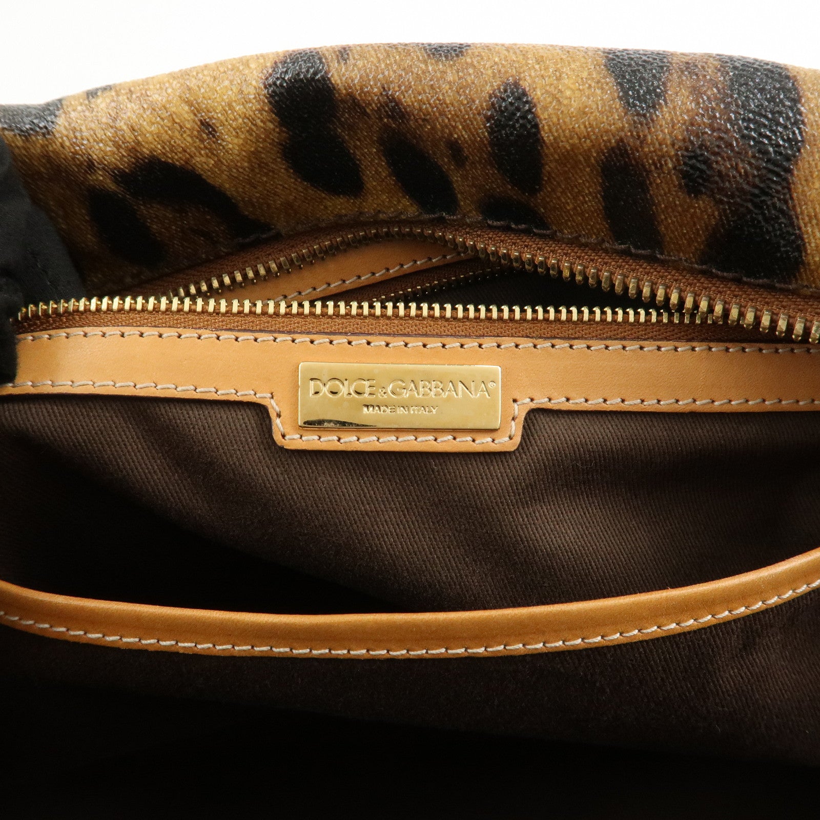 Dolce&Gabbana Leather Shoulder Bag Hand Bag Leopard Brown