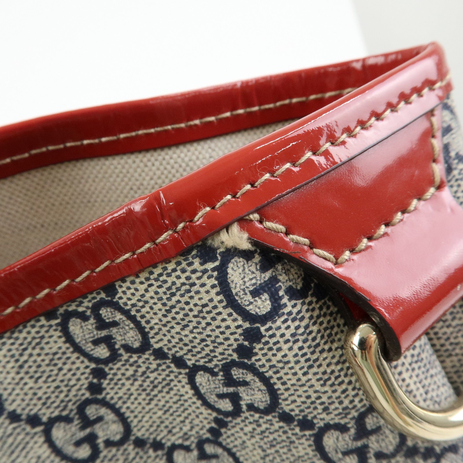 GUCCI JOY Collection GG Supreme Patent Leather Tote Bag Navy Red