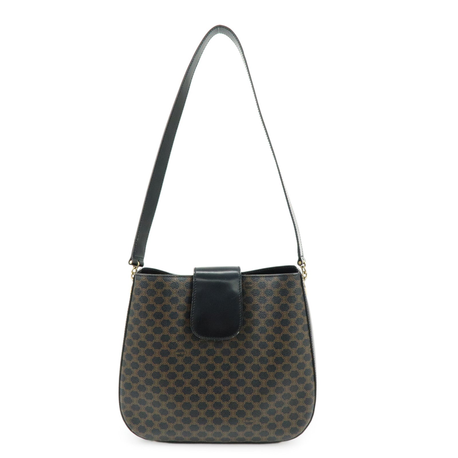 CELINE Macadam PVC Canvas Leather Shoulder Crossbody Bag Black