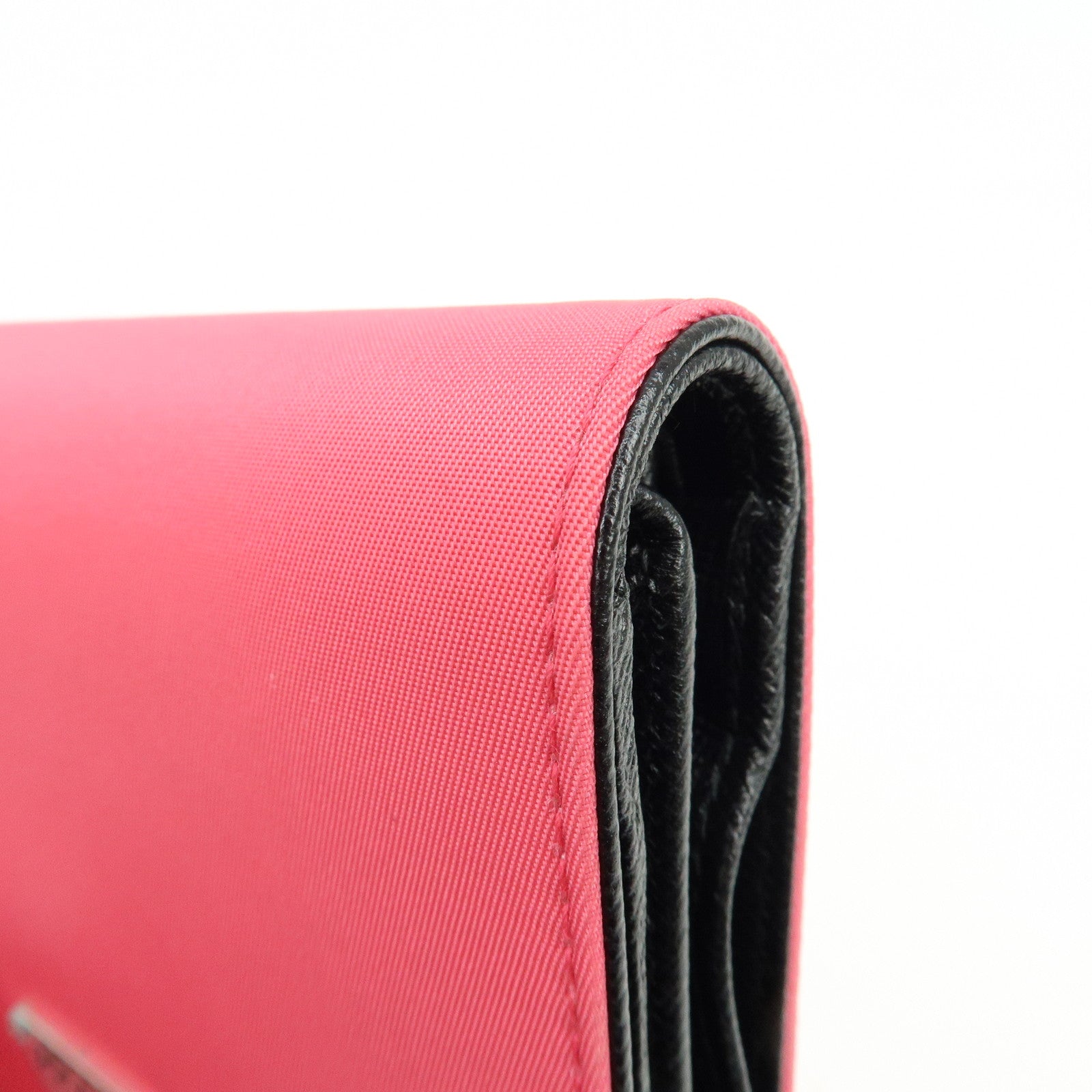 PRADA Triangle Logo Nylon Saffiano Leather Compact Wallet Pink M668