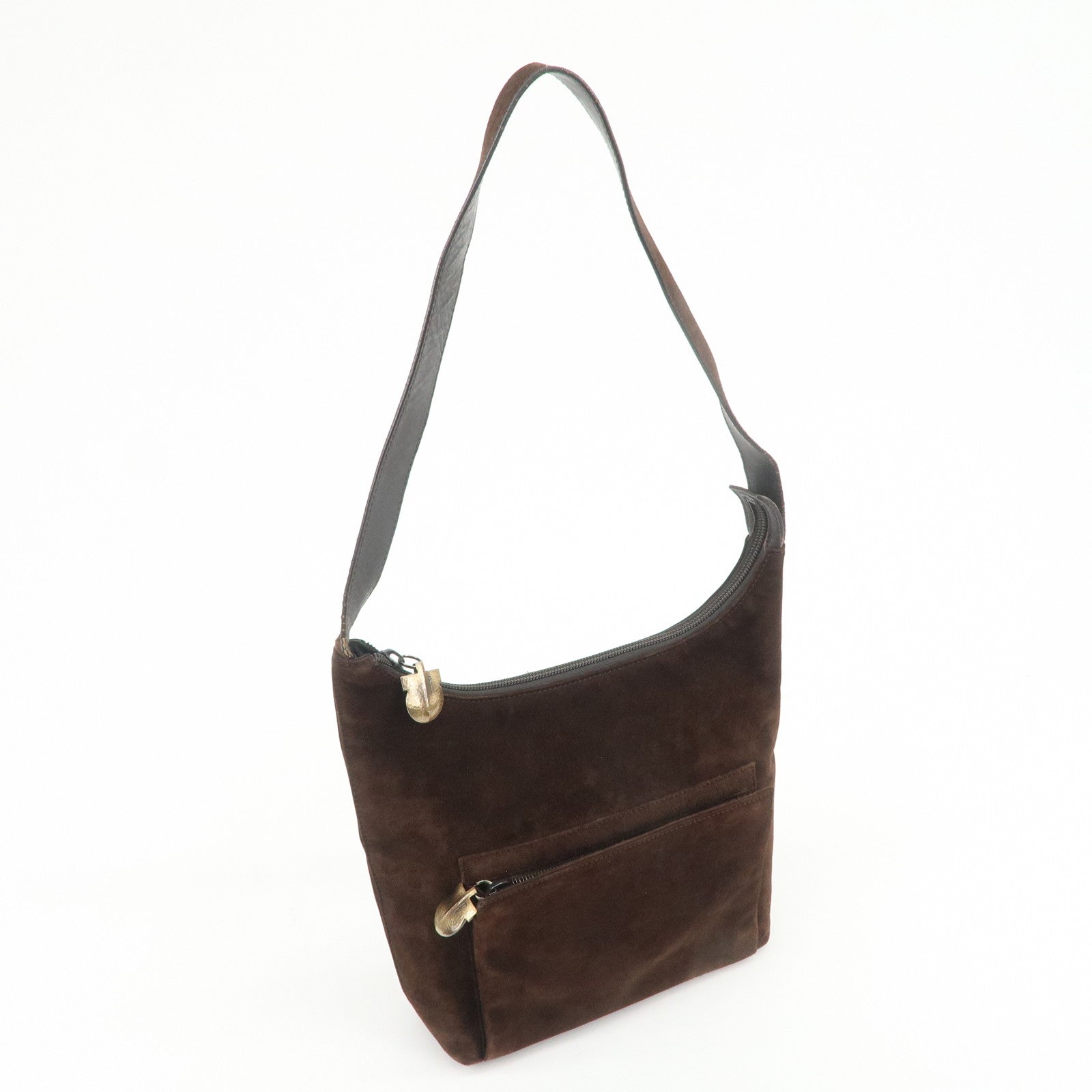 Ferragamo Gancini Suede Leather Shoulder Bag Brown