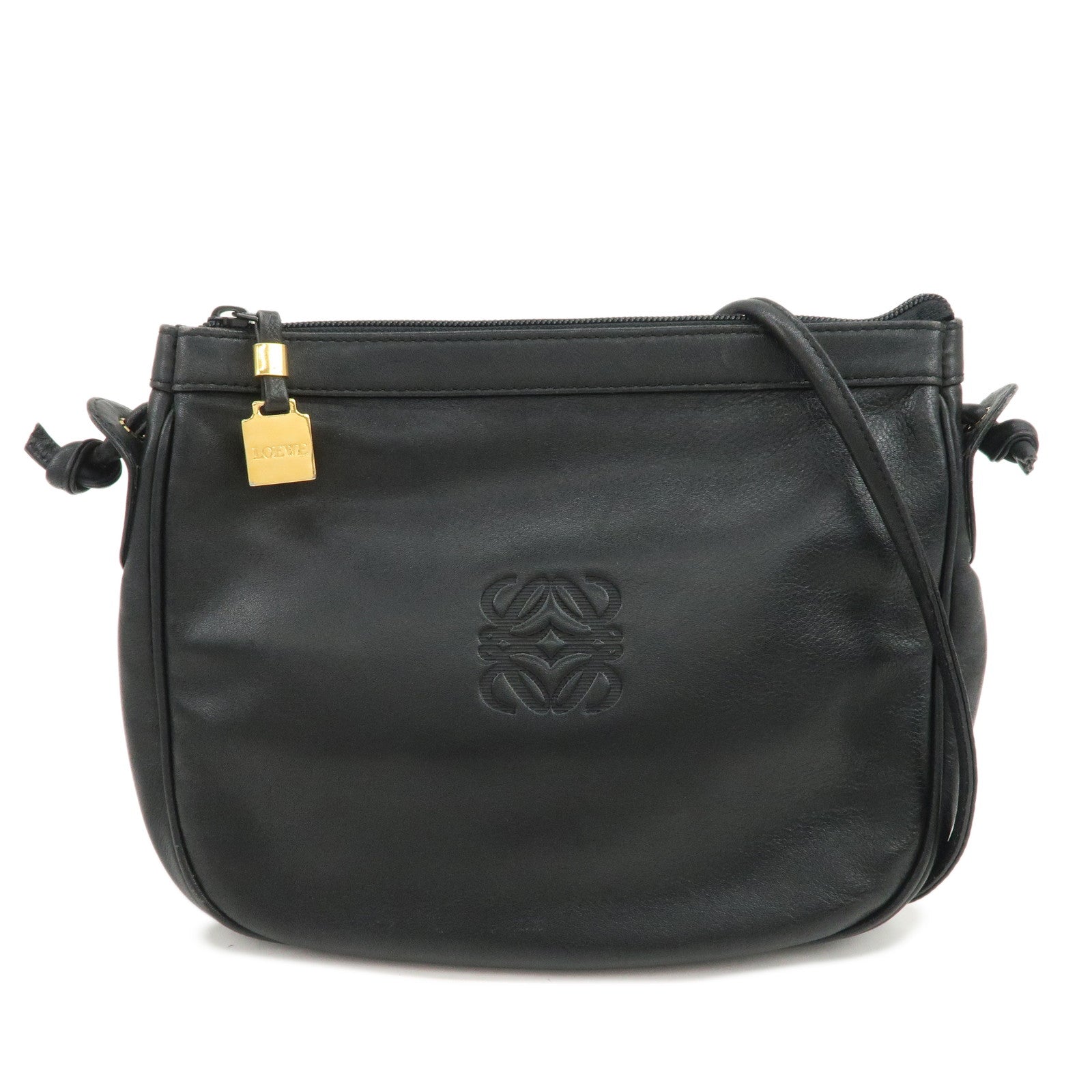 LOEWE Anagram Logo Leather Shoulder Bag Crossbody Bag Black