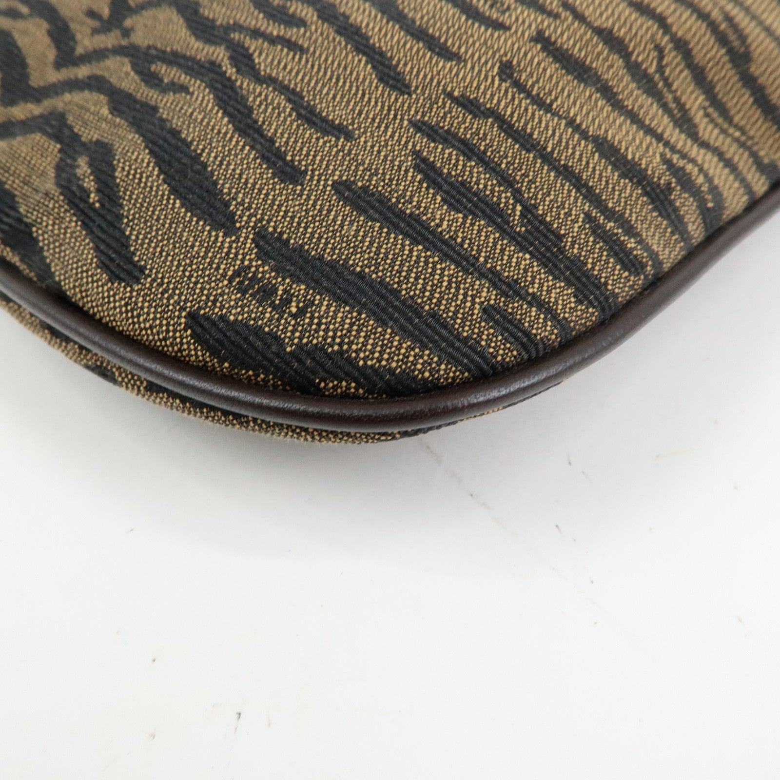 FENDI Canvas Leather Shoulder Bag Leopard Brown Black 8BR248