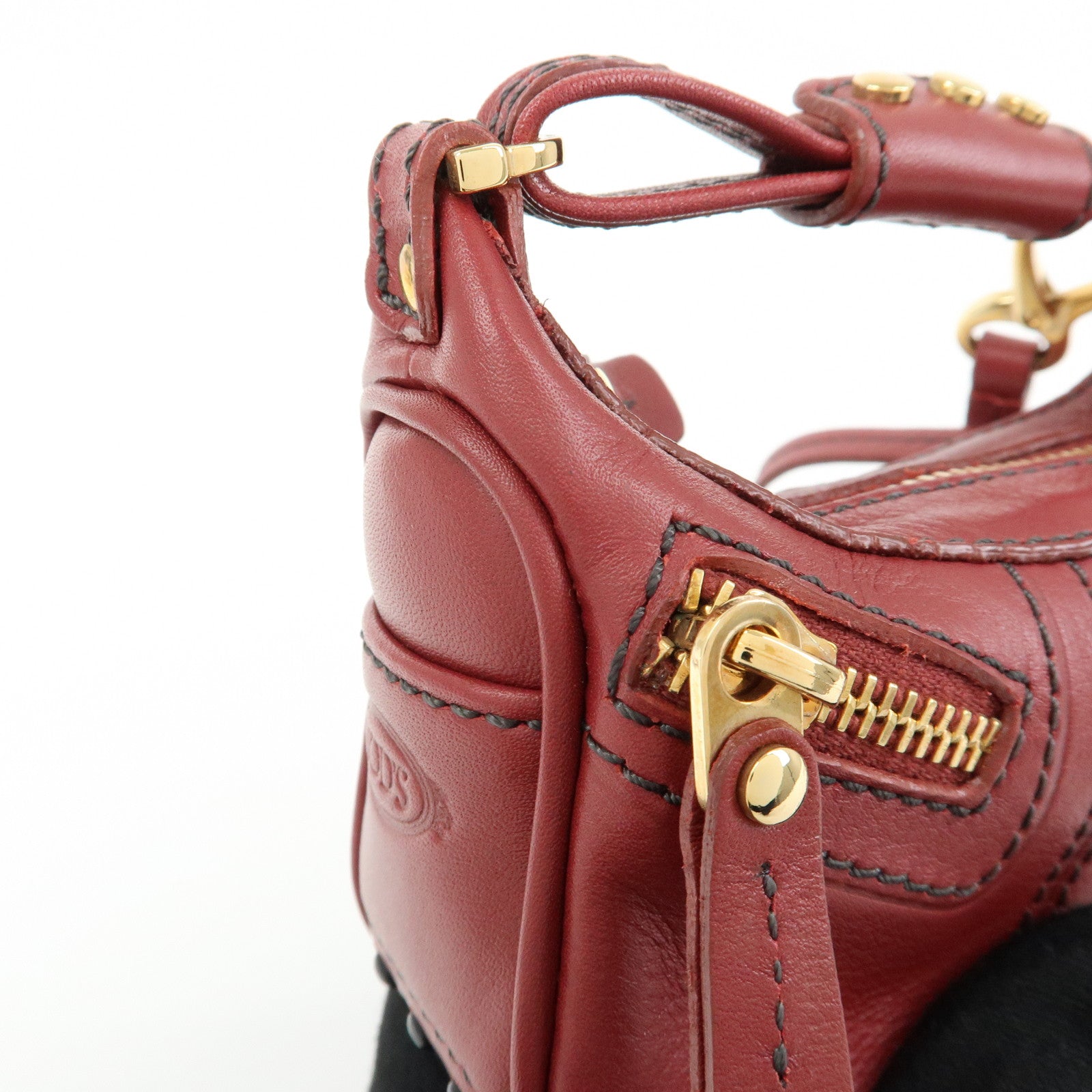 TOD’S Miky Leather Bag Charm Key Charm Key Holder Wine Red