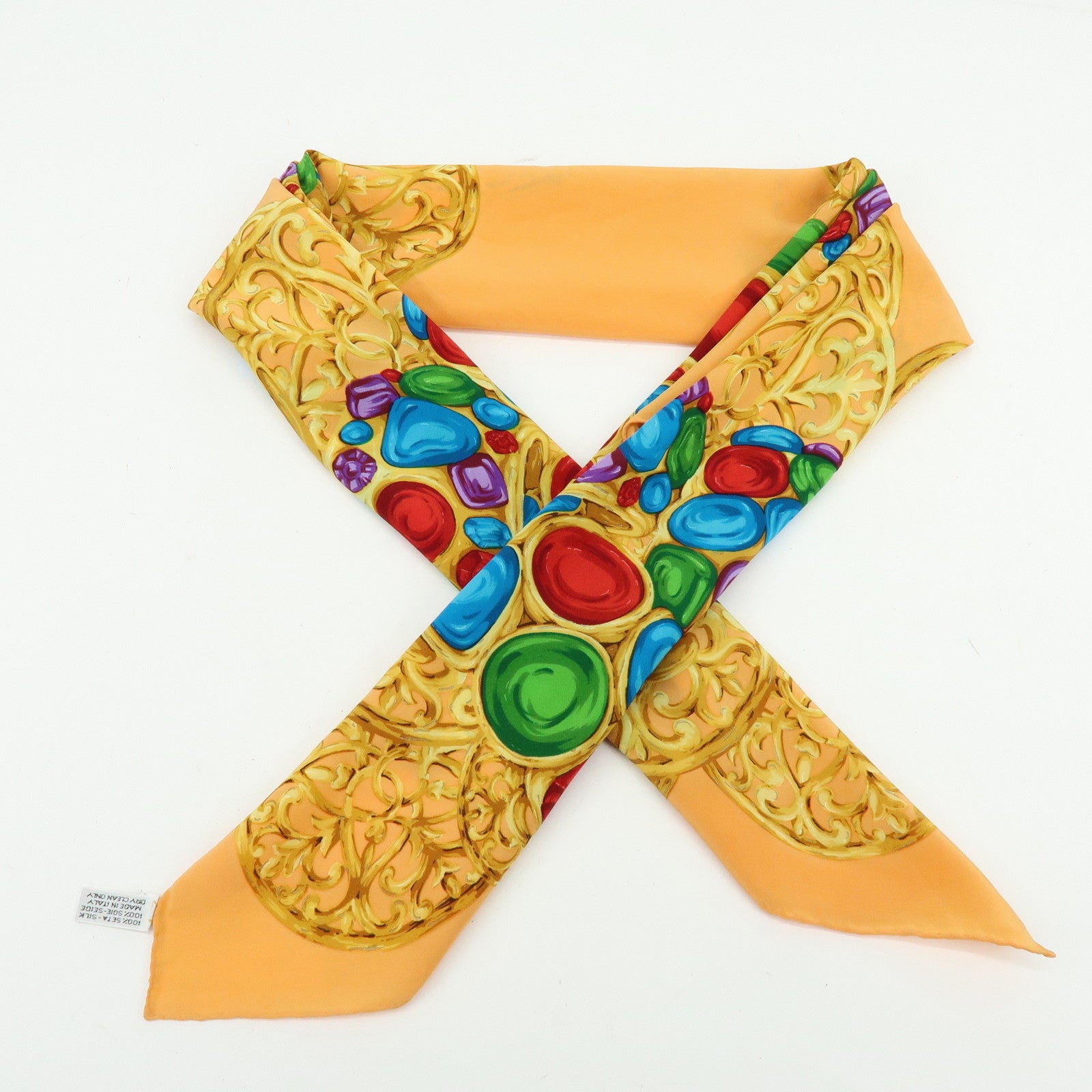 CHANEL Jewelry Motif Silk 100% Scarf Orange Multicolor