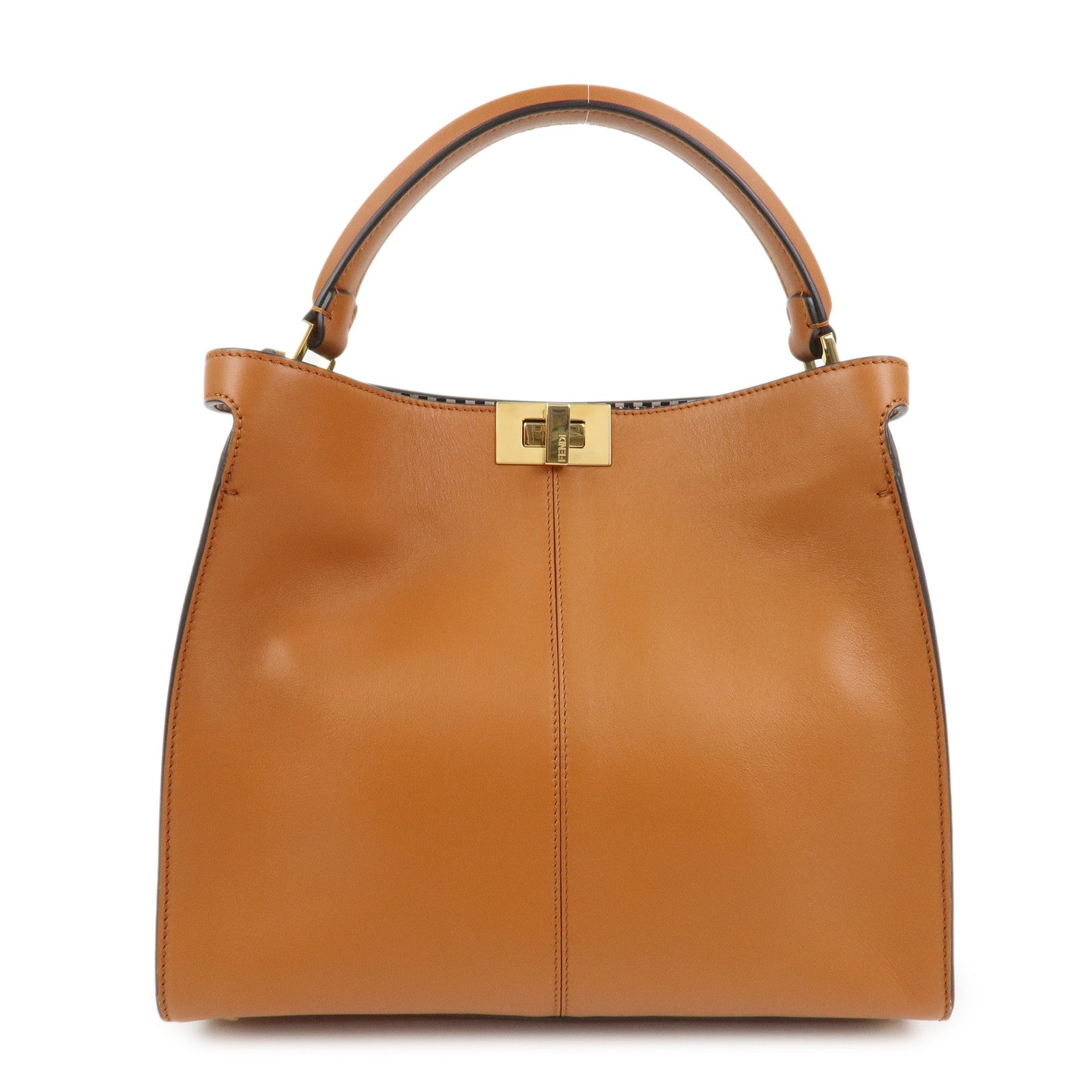 FENDI Peekaboo X Lite Leather 2Way Bag Shoulder Bag Brown 8BN310