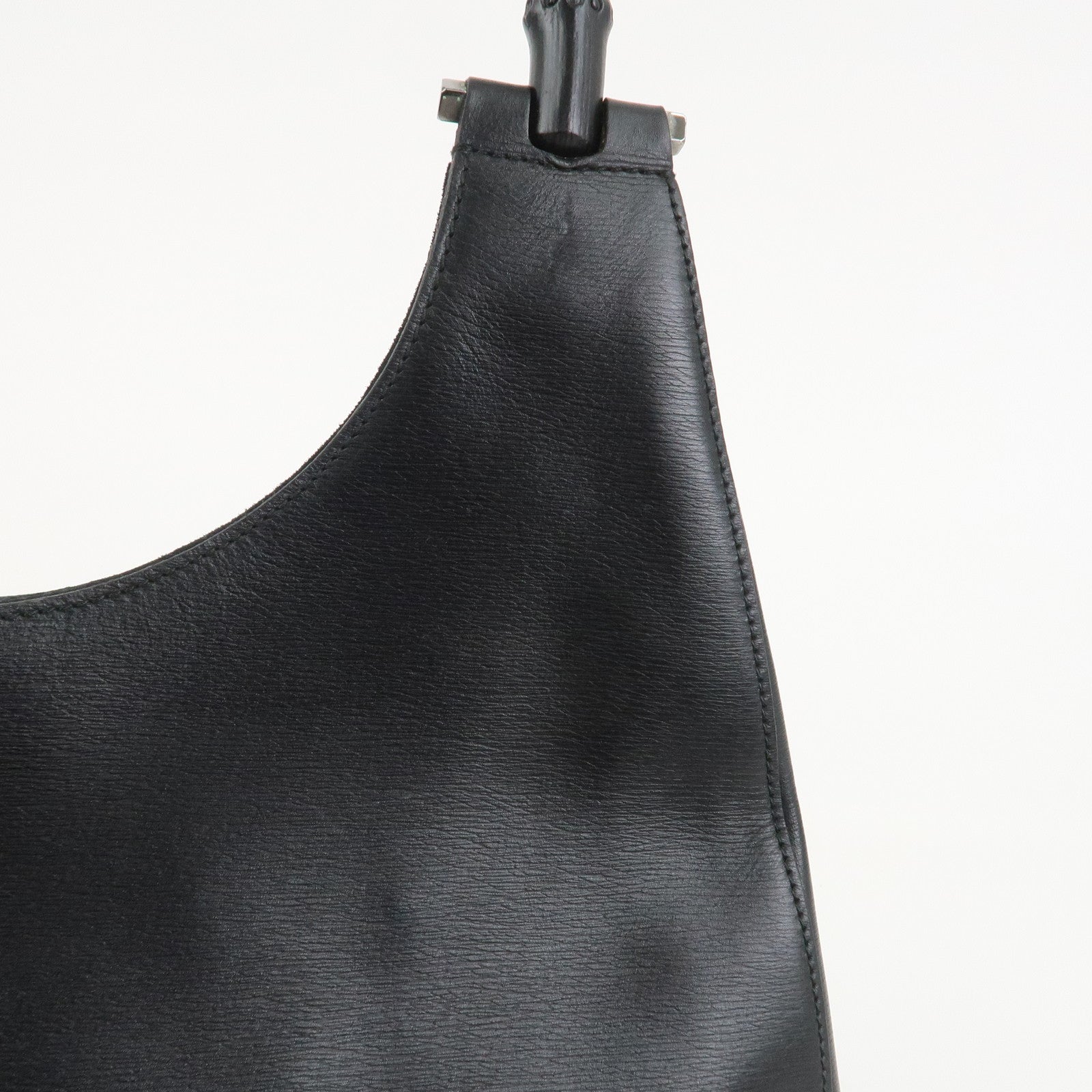 GUCCI Bamboo Leather Shoulder Bag Hand Bag Black 001.3760