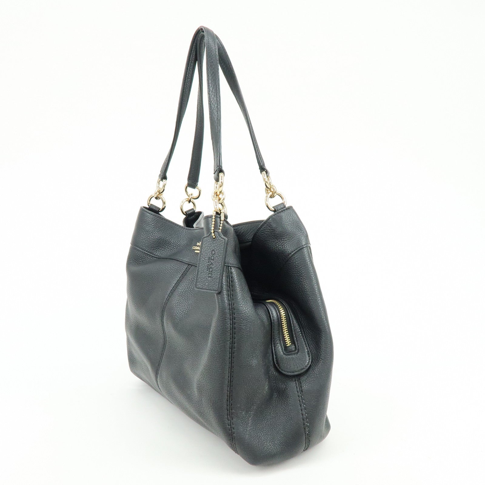 COACH Logo Leather Shoulder Bag Hand Bag Black