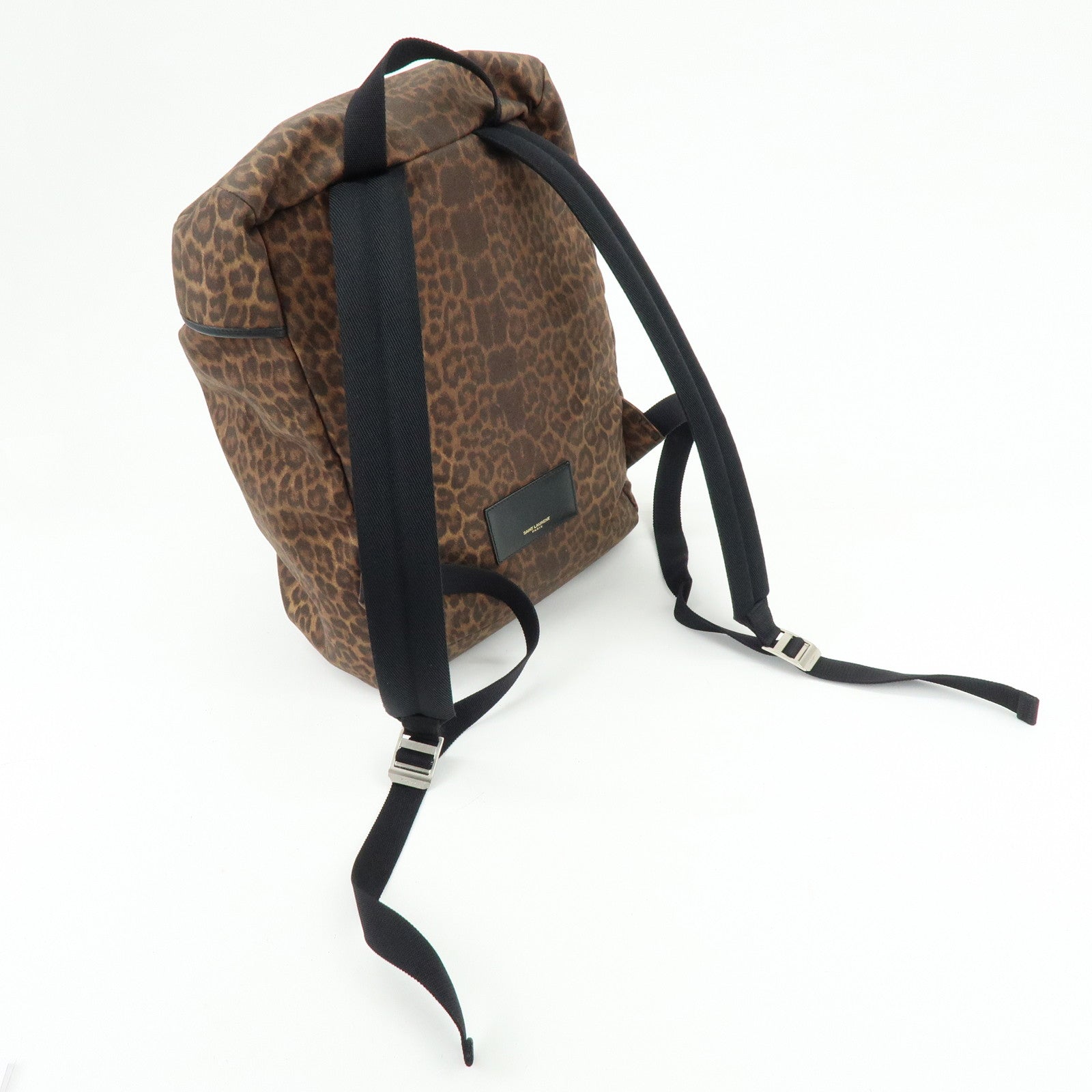 SAINT LAURENT PARIS Canvas Leather Backpack Leopard Brown 342609