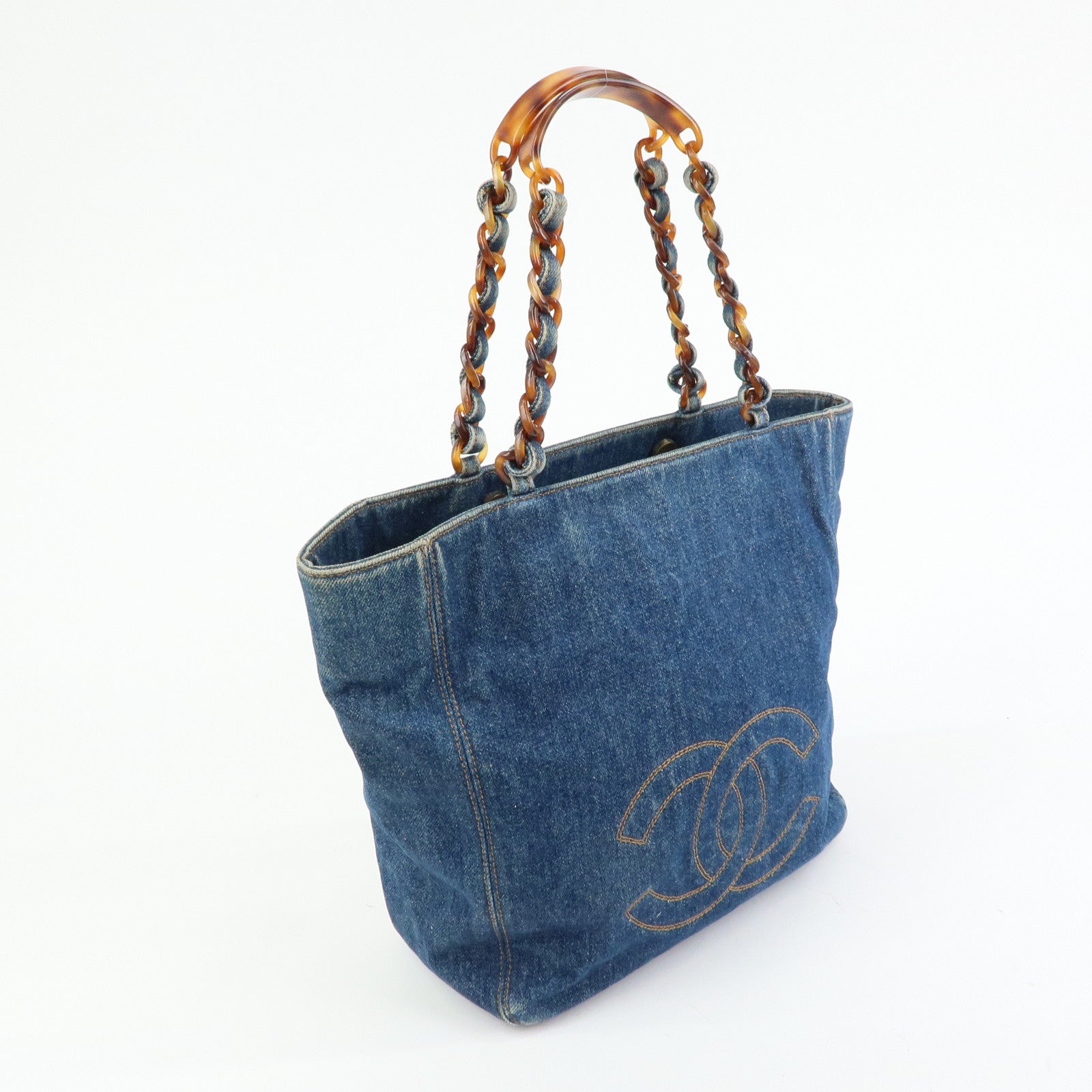 CHANEL COCO Mark Denim Tote Bag Shoulder Bag Blue