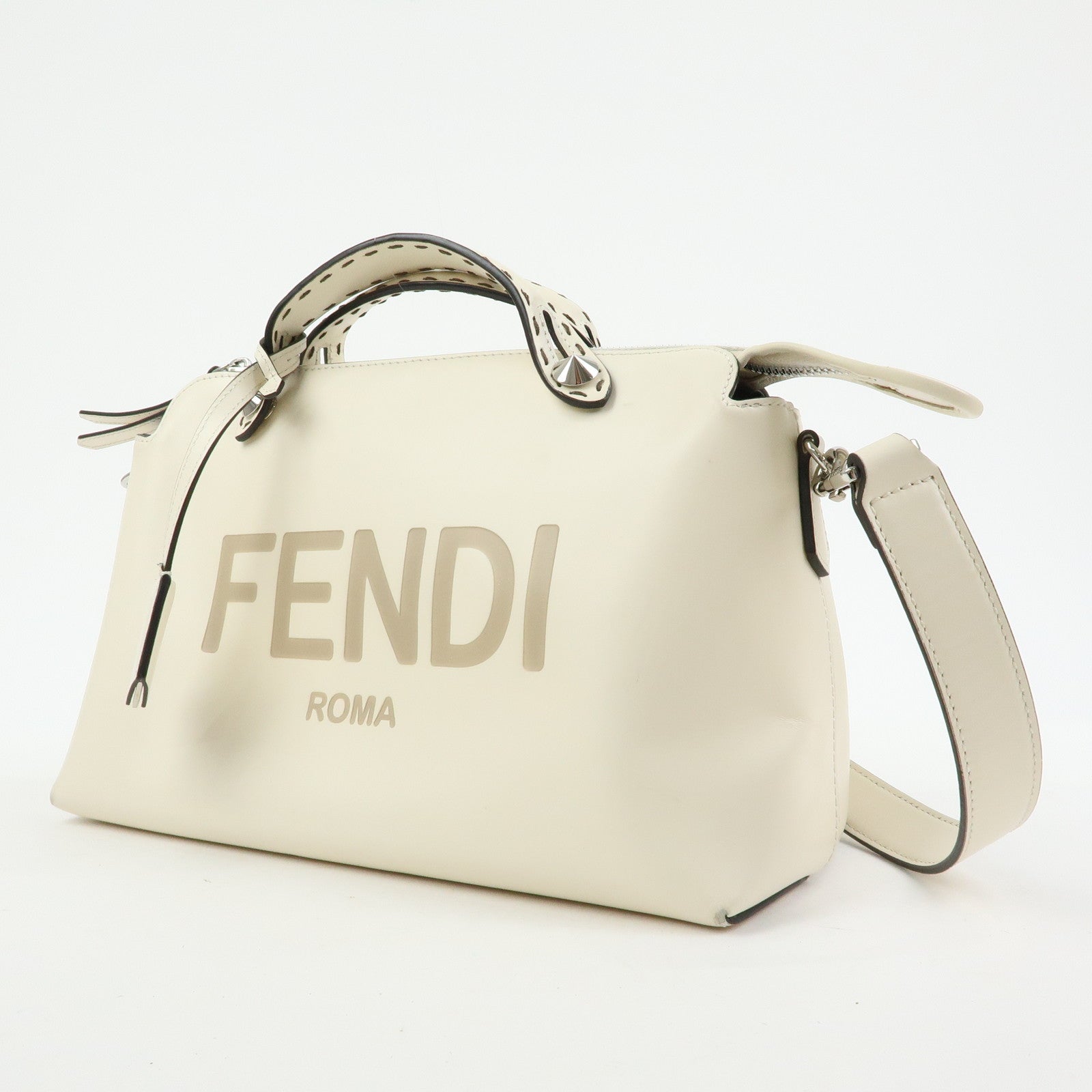 FENDI By The Way Leather Medium 2Way Bag Shoulder Bag Ivory 8BL146