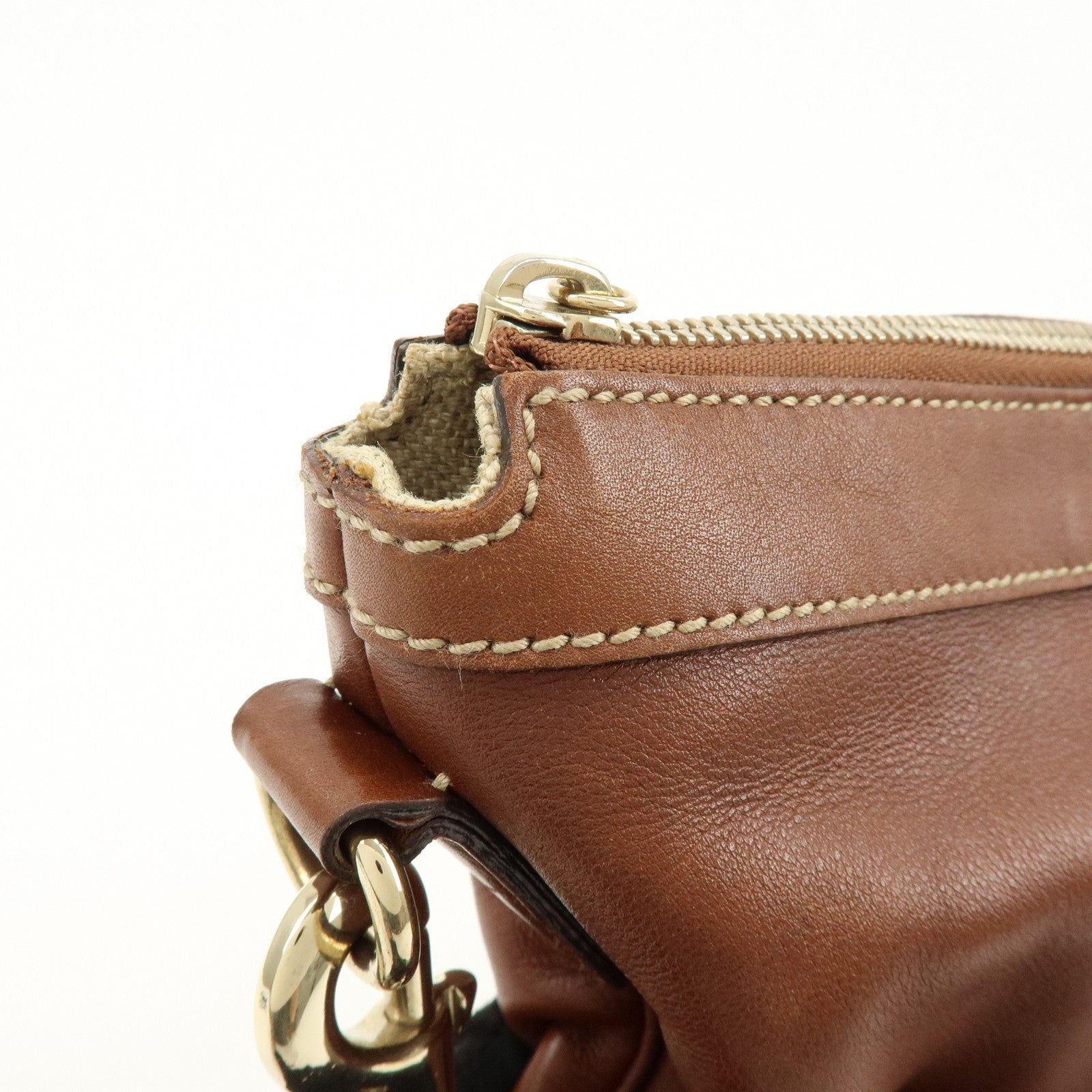 GUCCI Leather Shoulder Bag Brown 154401