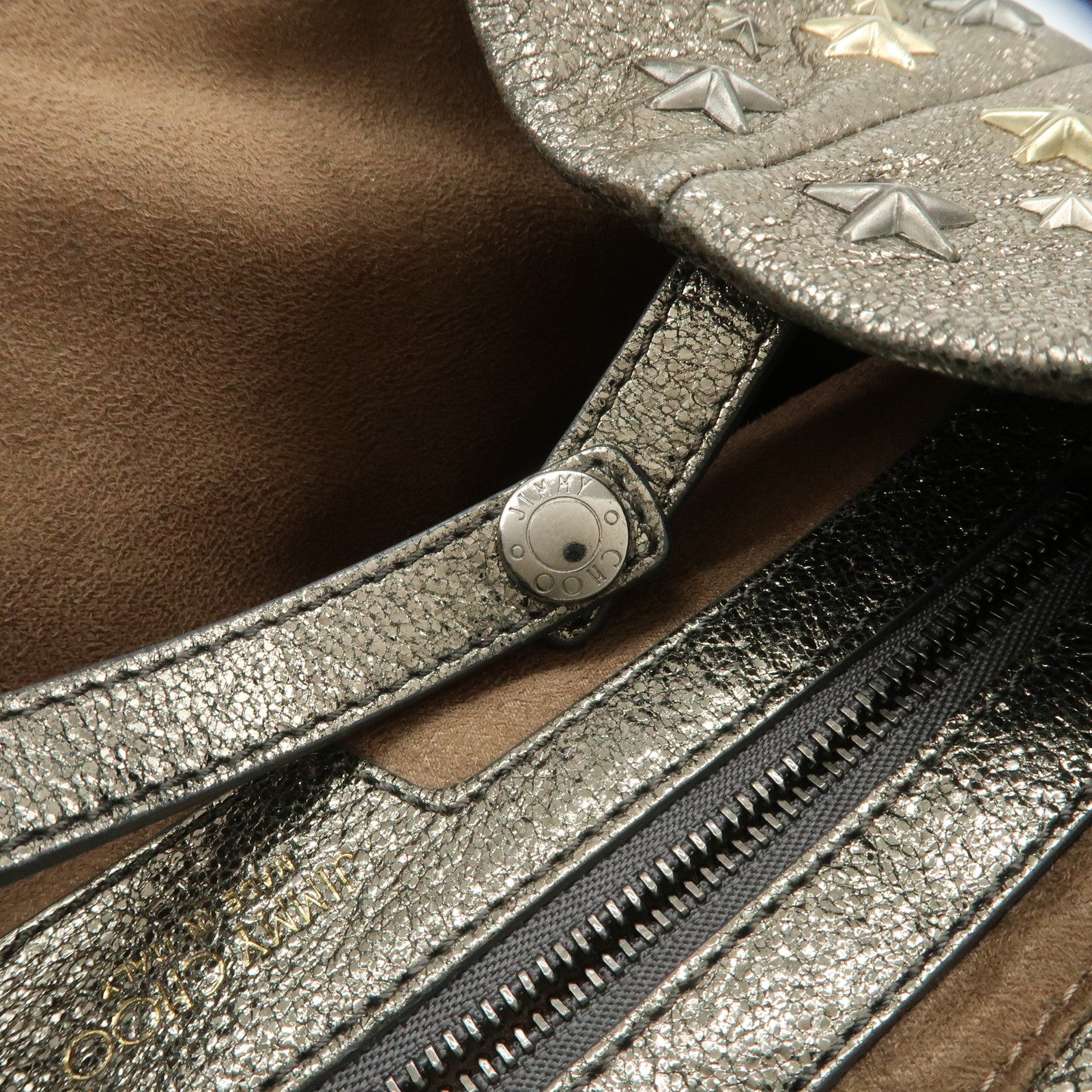 JIMMY CHOO Sophia Studs Leather Tote Bag Shoulder Bag Silver