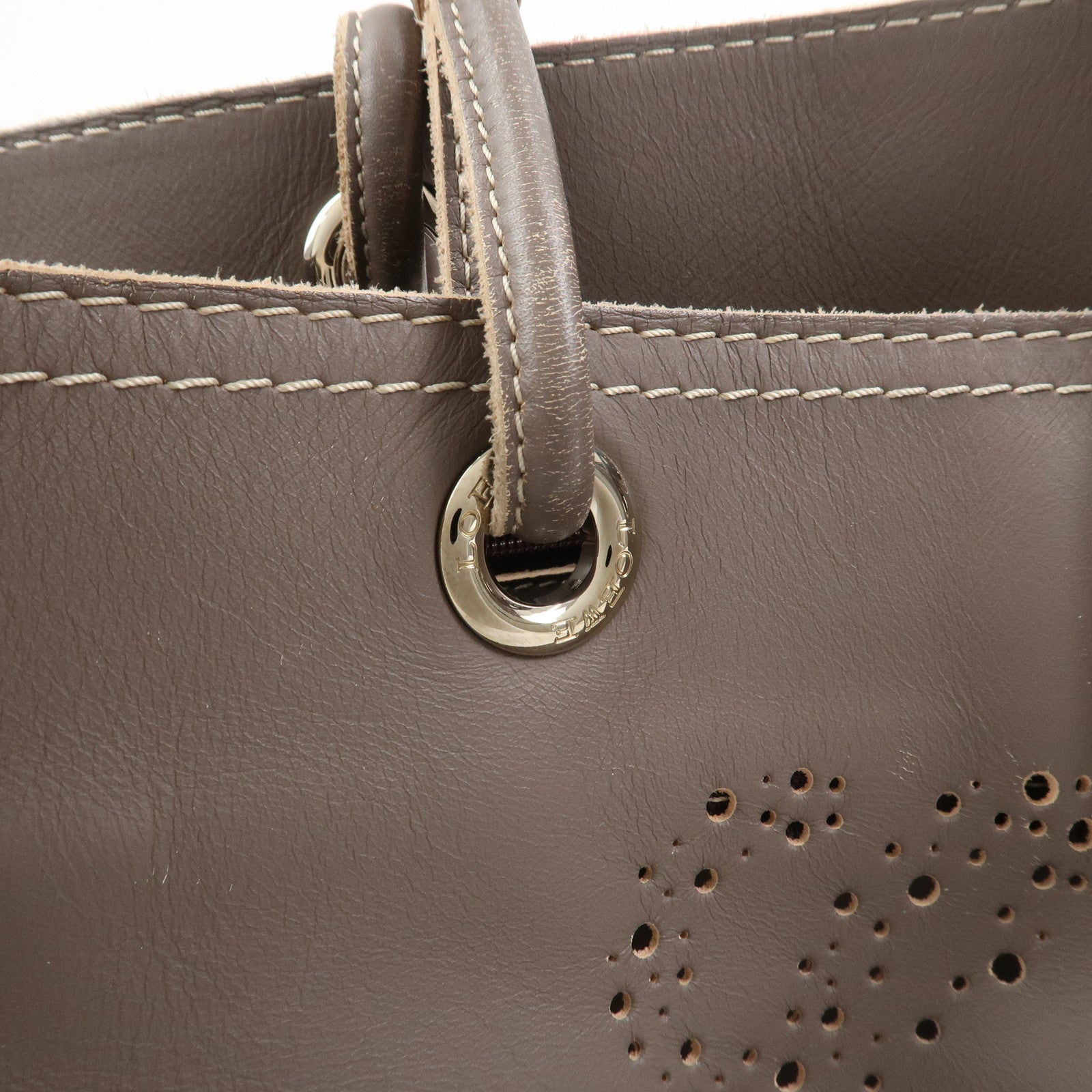 LOEWE Anagram Logo Leather Shopper Tote Bag Shoulder bag Brown