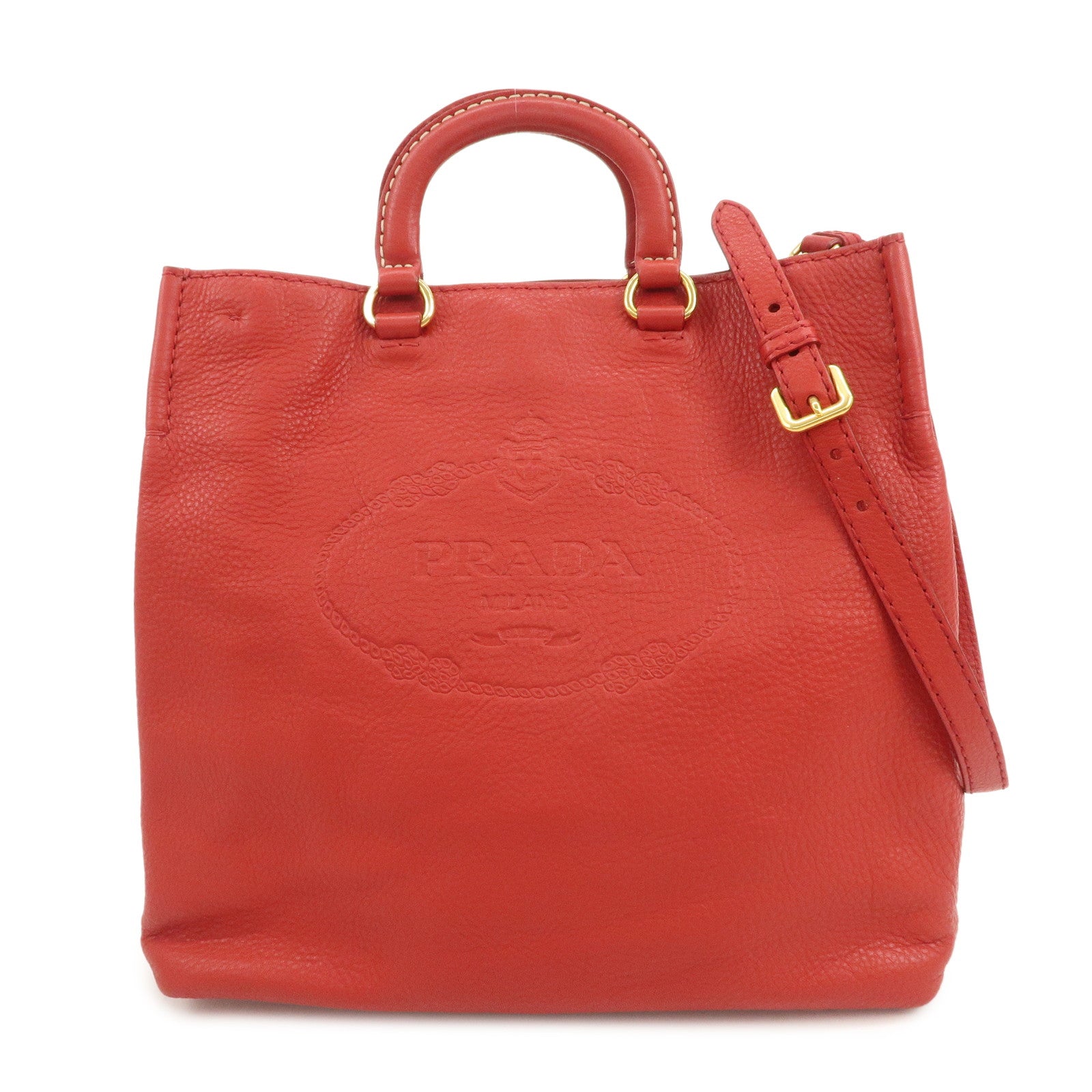 PRADA Vitello Daino Leather 2Way Tote Bag Shoulder Bag Red BR4617