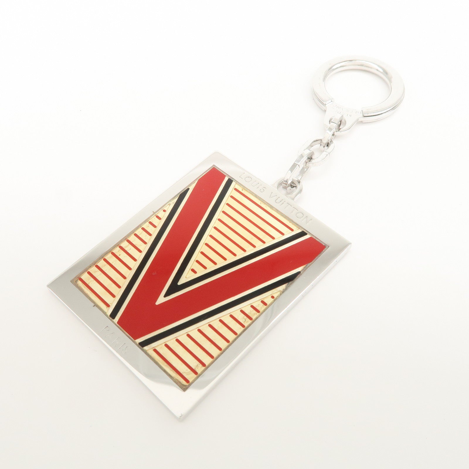 Louis Vuitton Logo Plate Metal Bag Charm Key Chain Silver M65367