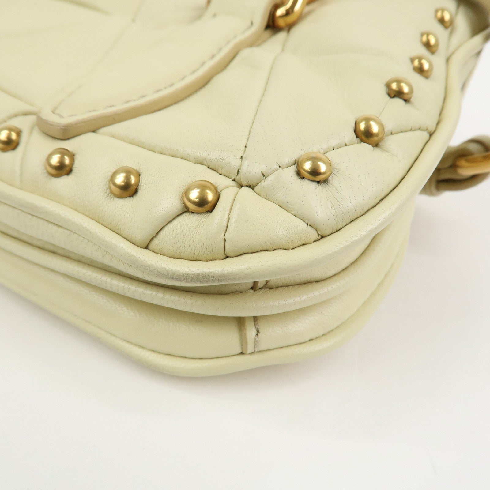 MIU MIU Logo Leather Shoulder Bag Hand Bag Cream