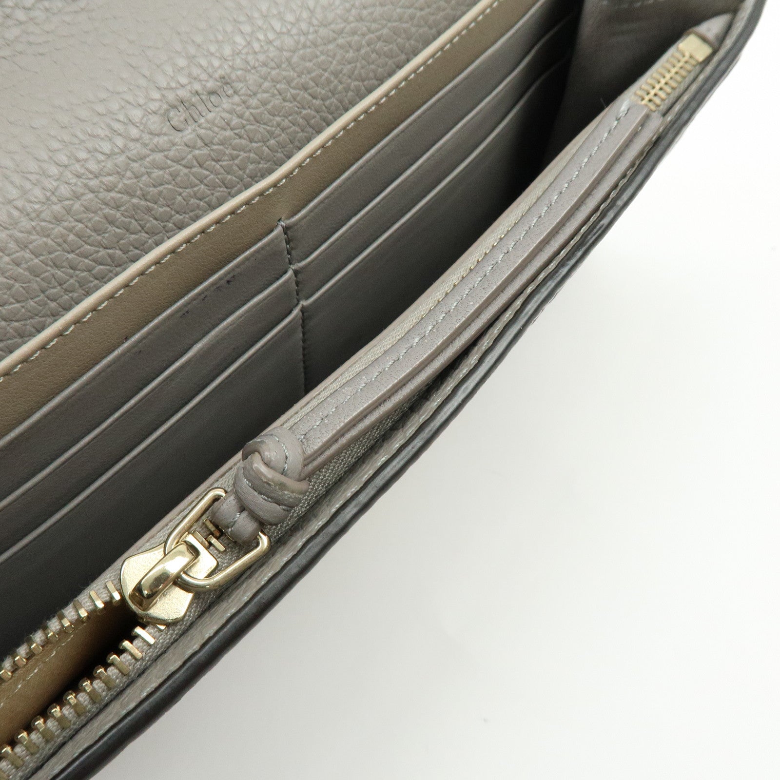 Chloe Alphabet Leather Flap Long Wallet C Charm Gray