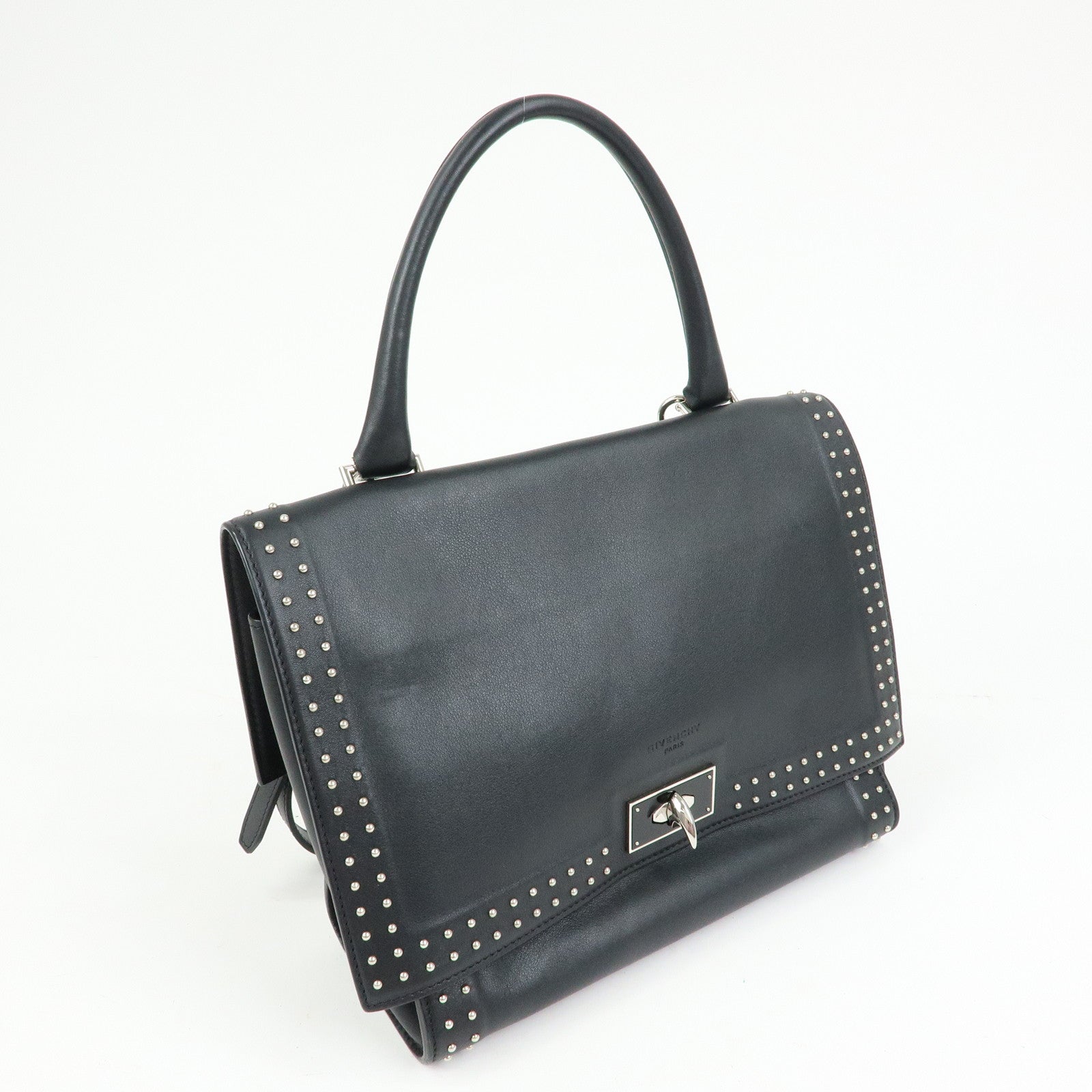 GIVENCHY Shark Studs Leather 2Way Bag Hand Shoulder Bag Black