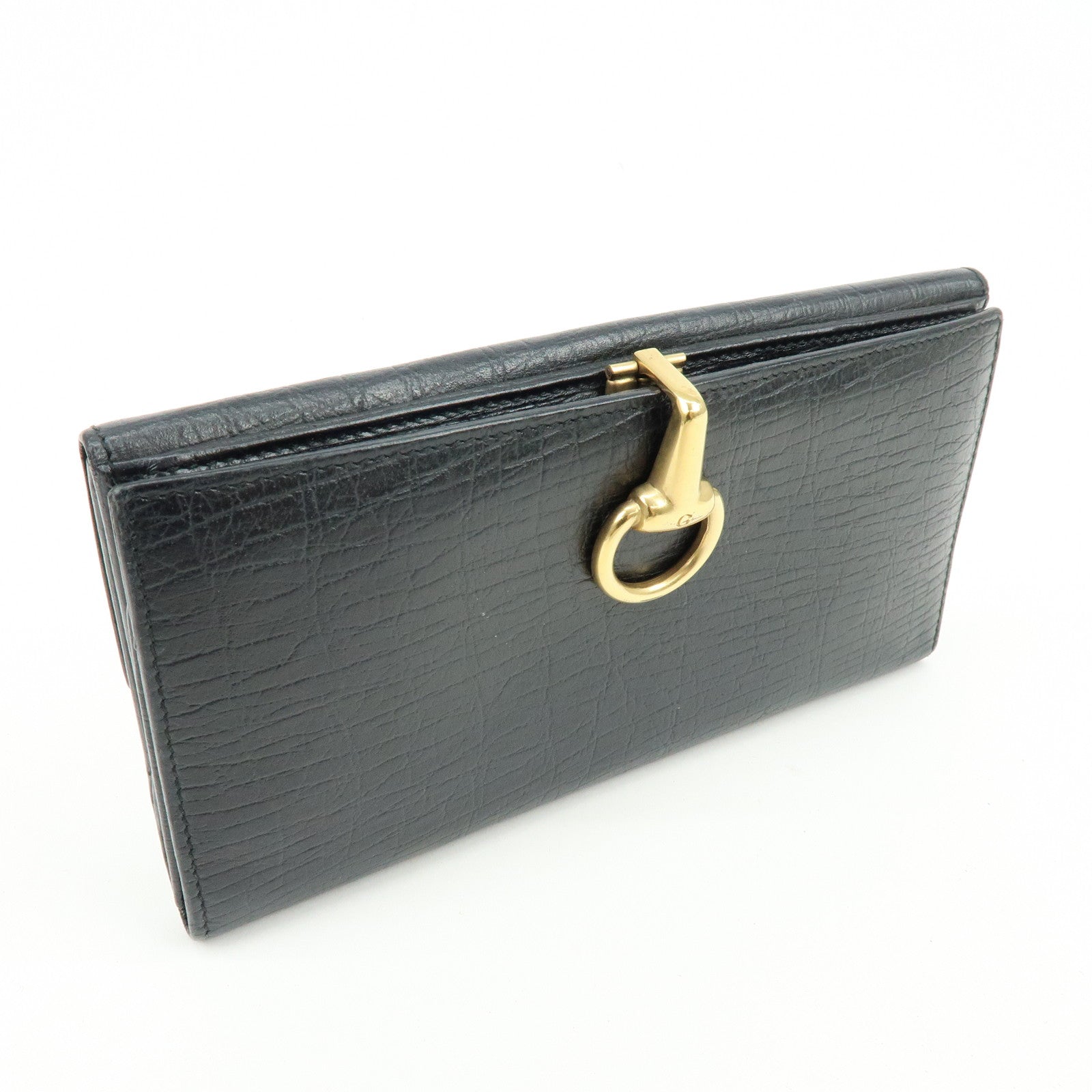 GUCCI Horsebit 1955 Embossed Leather Long Wallet Black 101602