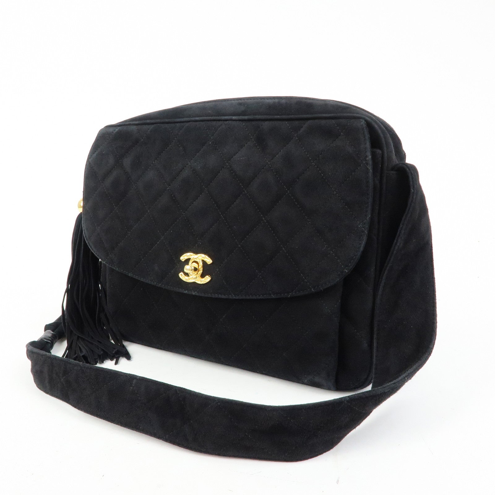CHANEL Matelasse COCO Mark Suede Shoulder Crossbody Bag Black