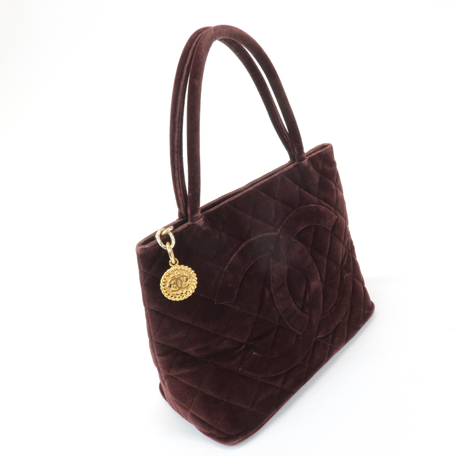 CHANEL Matelasse COCO Mark Velour Medalion Tote Bag Hand Bag A01804 Used