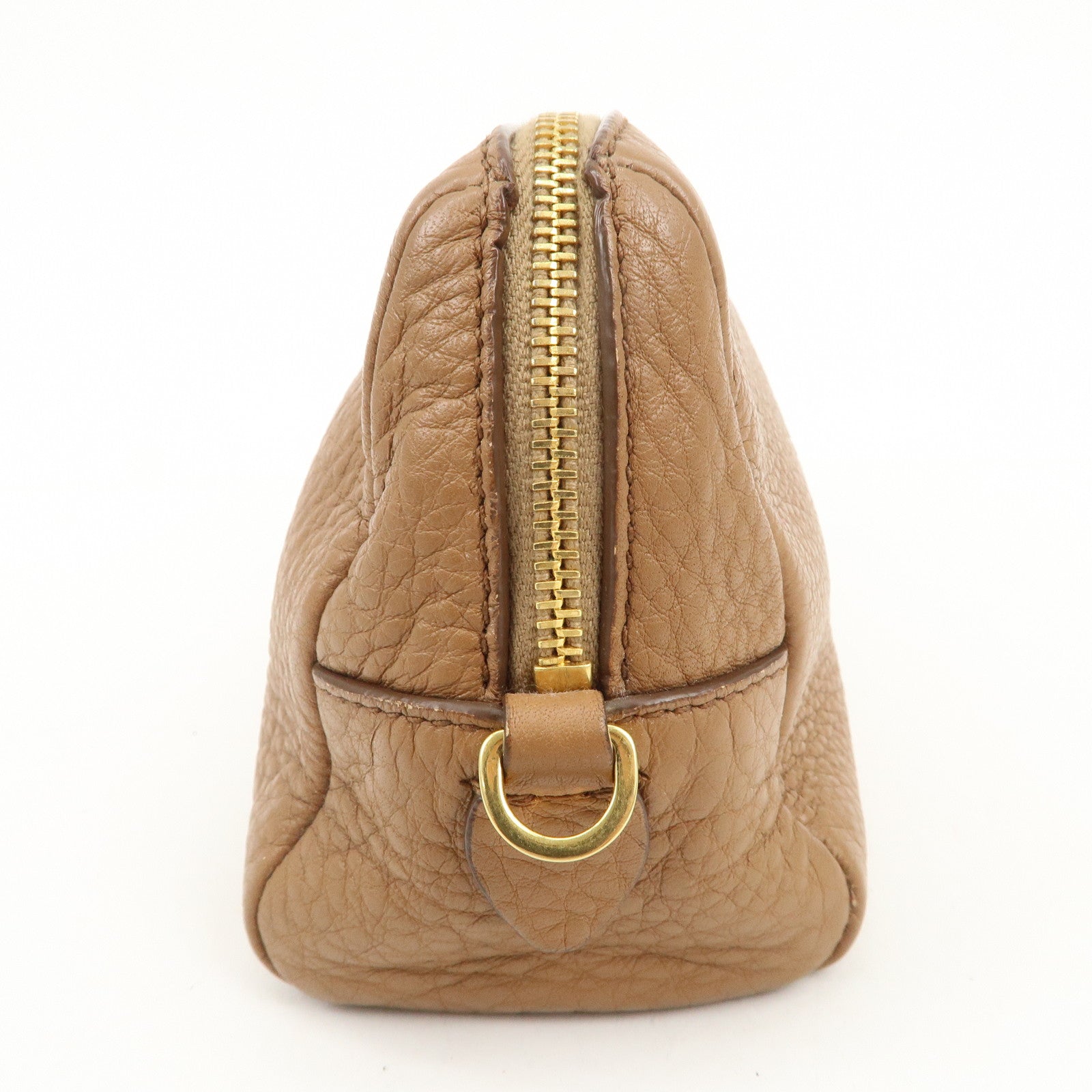 PRADA Logo Leather Pouch Cosmetic Pouch Camel