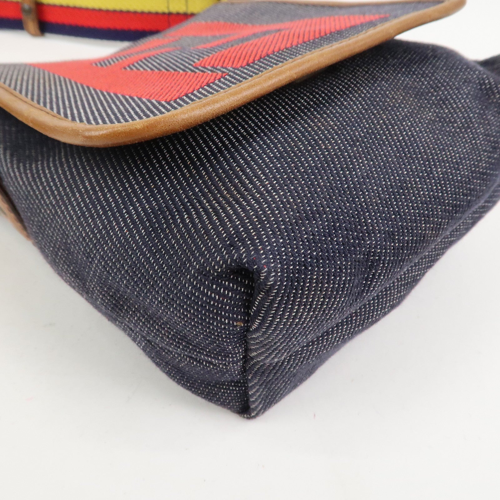 FENDI Zucca Canvas Leather Shoulder Bag Crossbody Bag Navy 7VA155