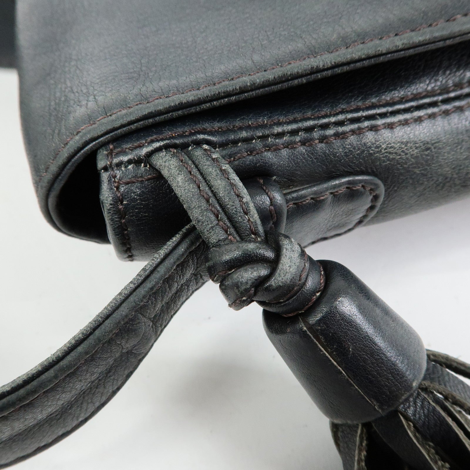 CHANEL Fringe COCO Mark Calf Leather Shoulder Crossbody Bag Black