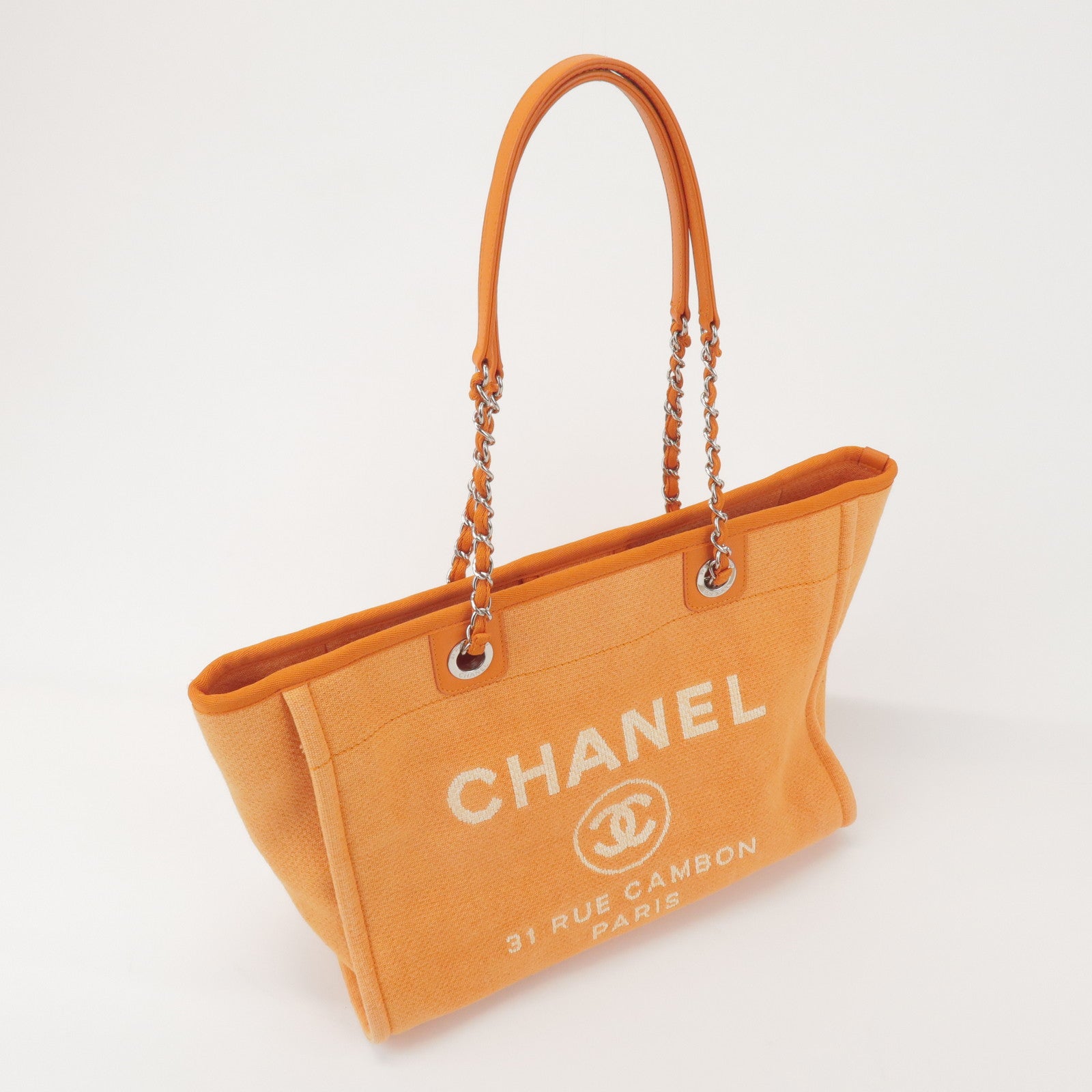 CHANEL Deauville MM Straw Leather Tote Bag Shoulder Bag A67001