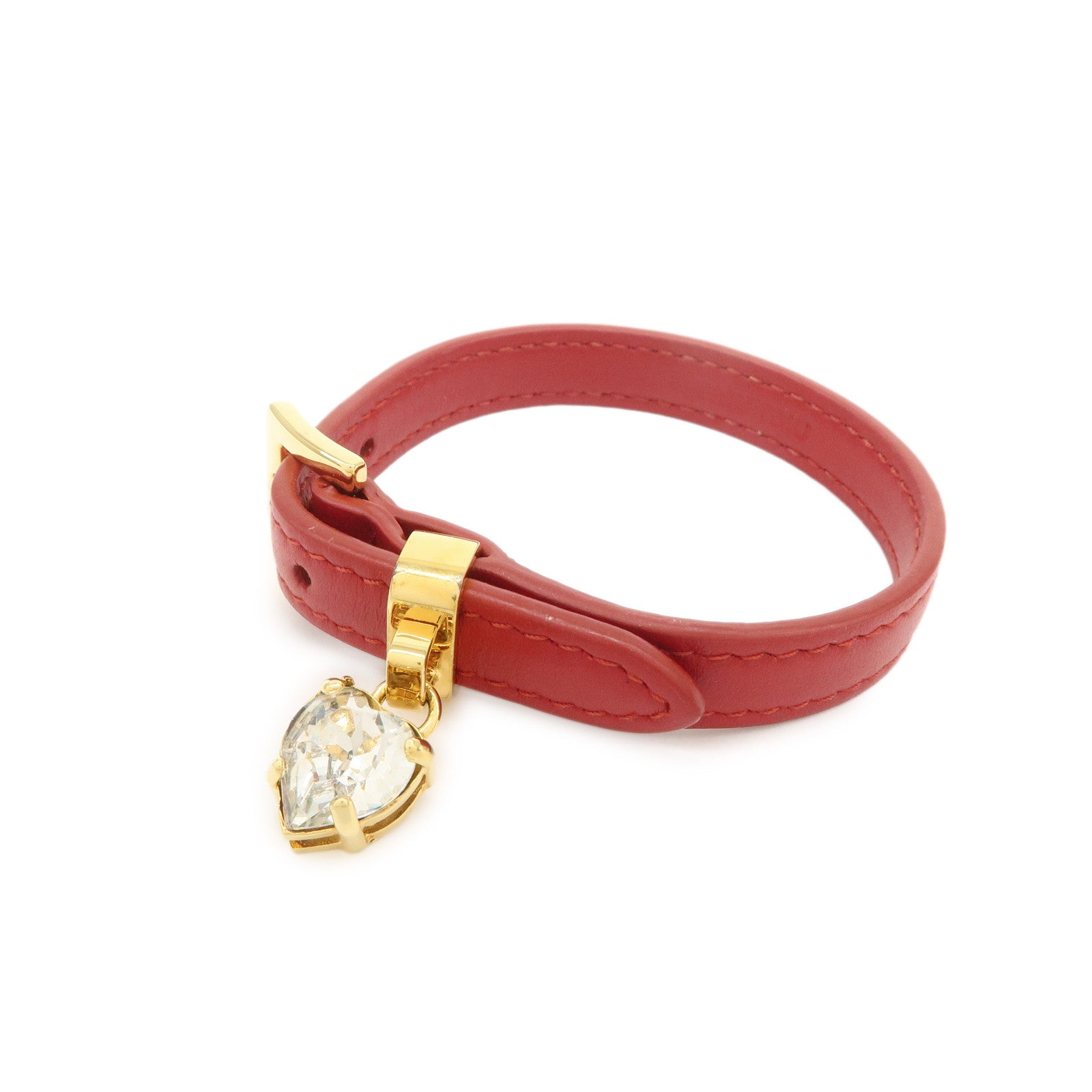 MIU MIU Heart Motif Leather Bracelet Bangle Red 51B253