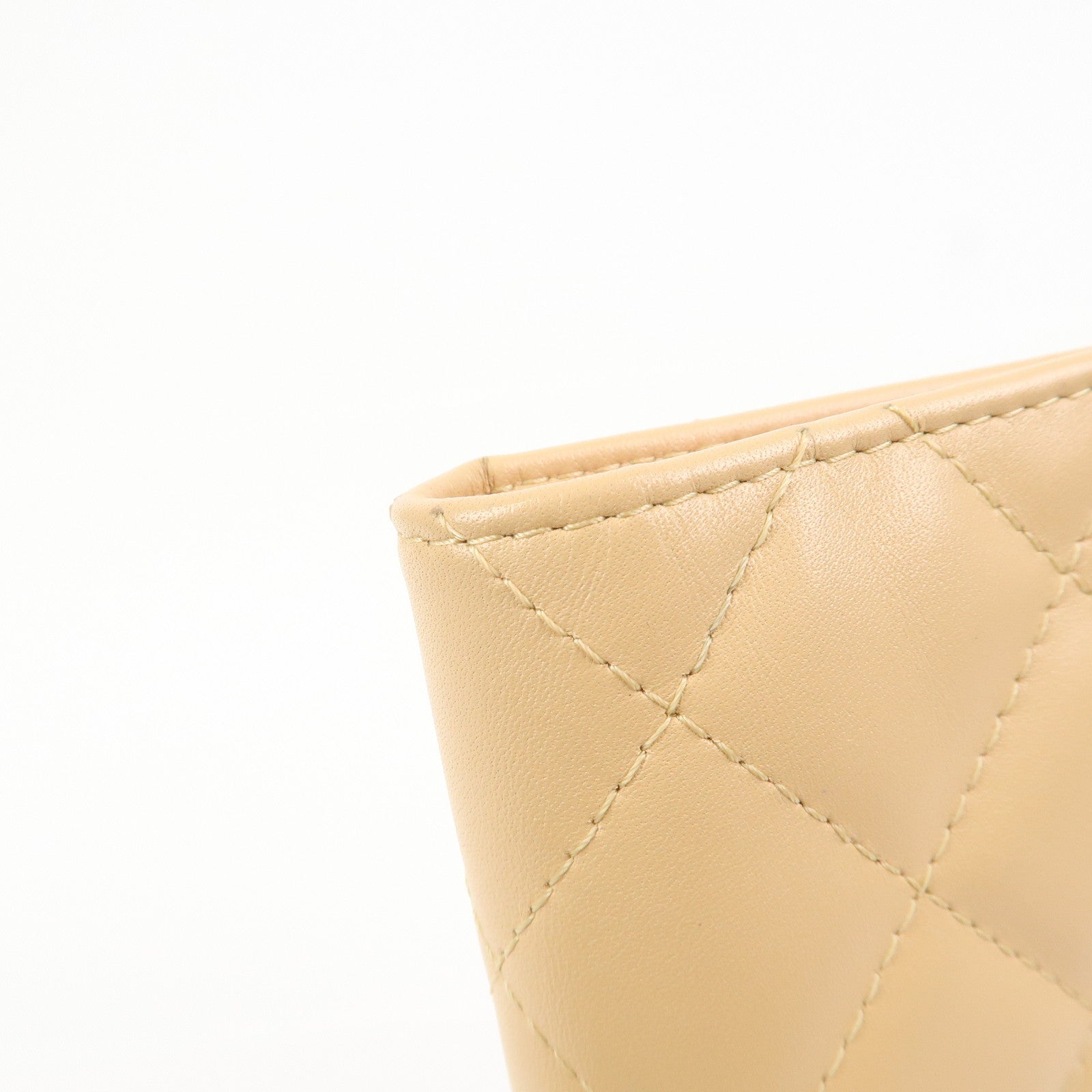 CHANEL Cambon Lamb Skin Leather Bi-fold Wallet Beige A26717
