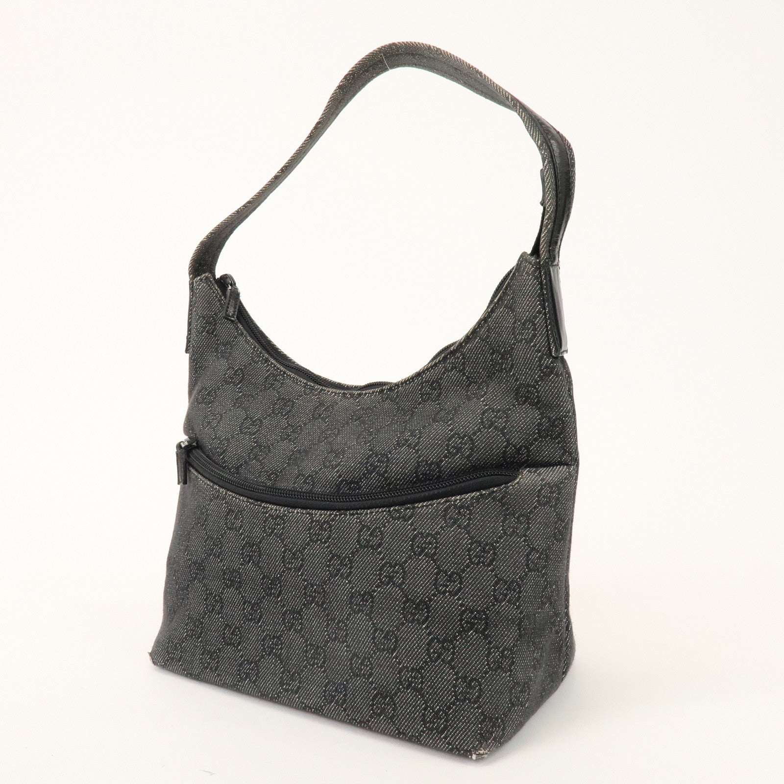 GUCCI GG Denim Leather Shoulder Bag Hand Bag Black 105649