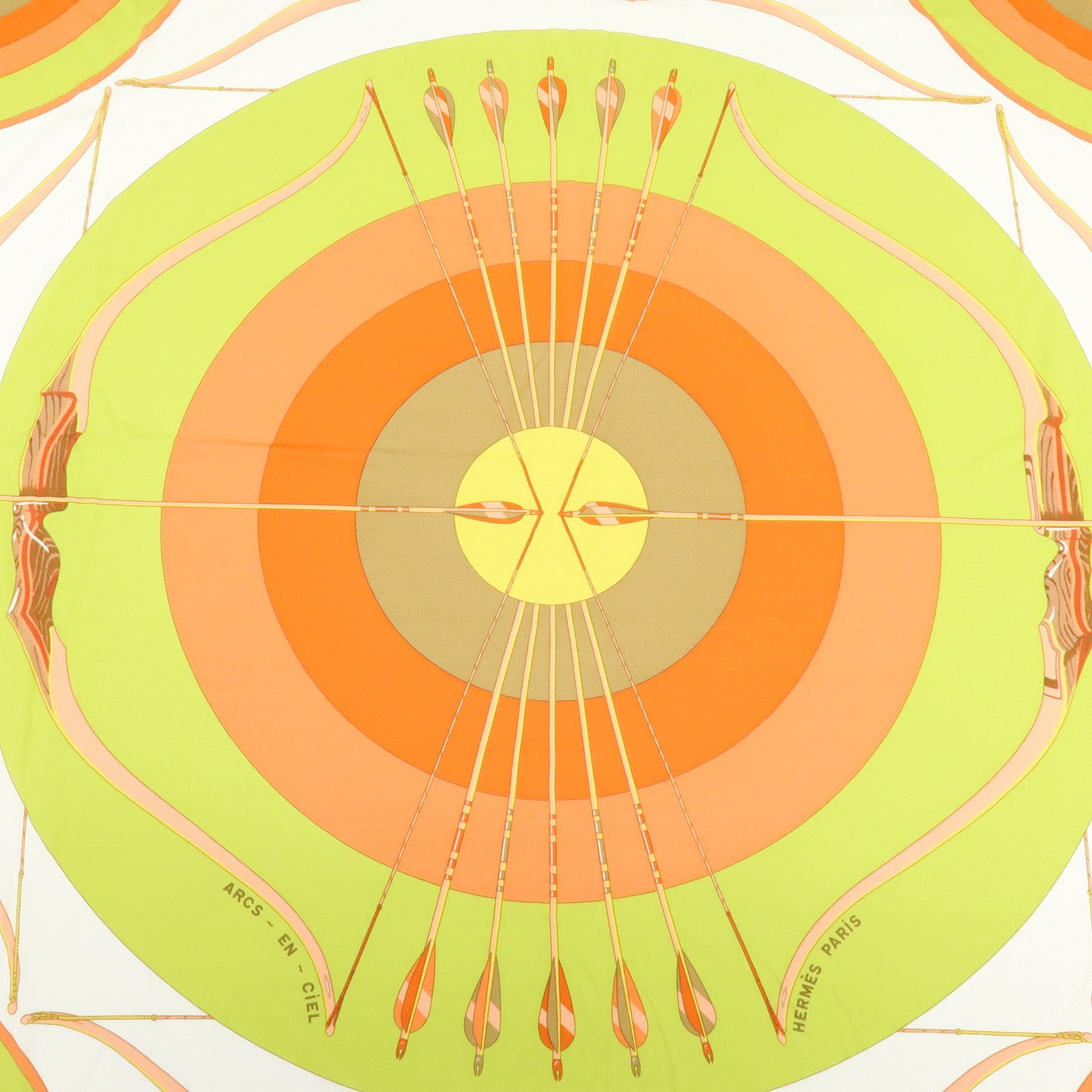 HERMES Carre 90 Silk 100% Scarf ARCS~EN~CIEL Orange White