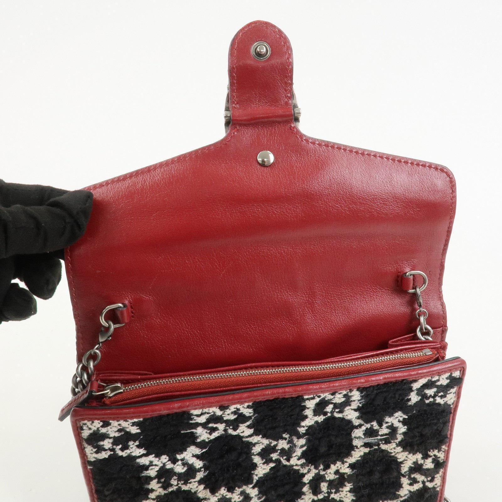 GUCCI Dionysus Tweed Leather Chain Shoulder Bag Black Ivory 401231