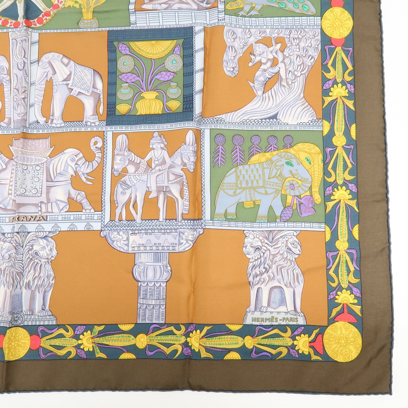 HERMES Carre 90 Set of 2 Silk 100% Scarf Brown Red