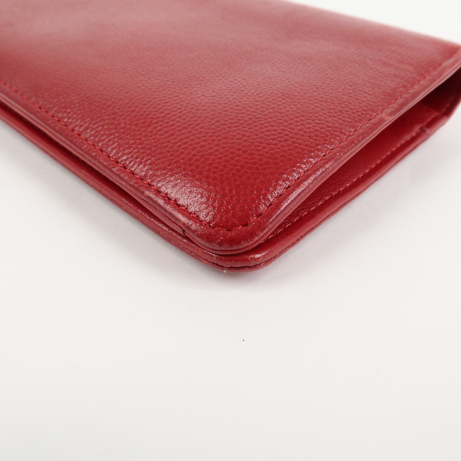 CHANEL COCO Mark Caviarskin Bi-Fold Long Wallet Red