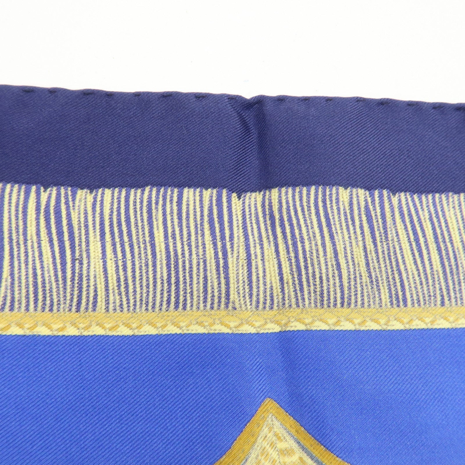 HERMES Carre 90 Silk 100% Paste et Bavalerie Scarf Blue Gold
