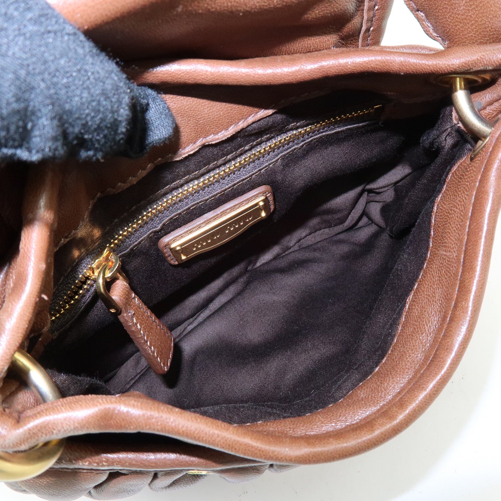 MIU MIU Matelasse Leather 2Way Bag Hand Shoulder Bag Brown 5BH188