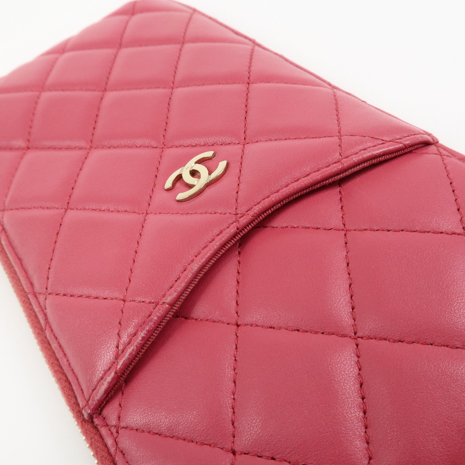 CHANEL COCO Mark Matelasse Lamb Skin Card Fragment Case Pink AP0225