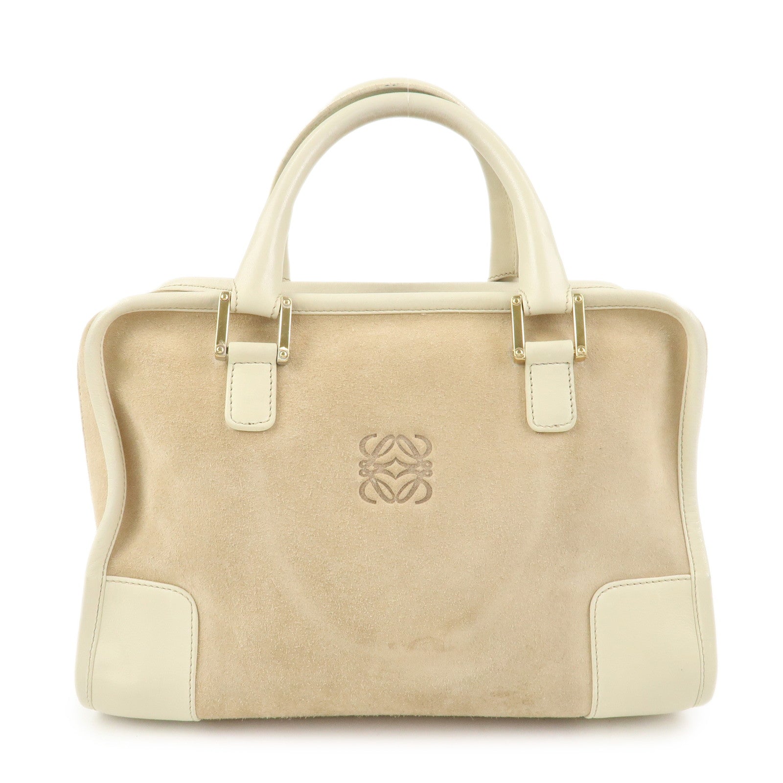 LOEWE Anagram Amazona 28 Suede Leather Hand Bag Beige Ivory