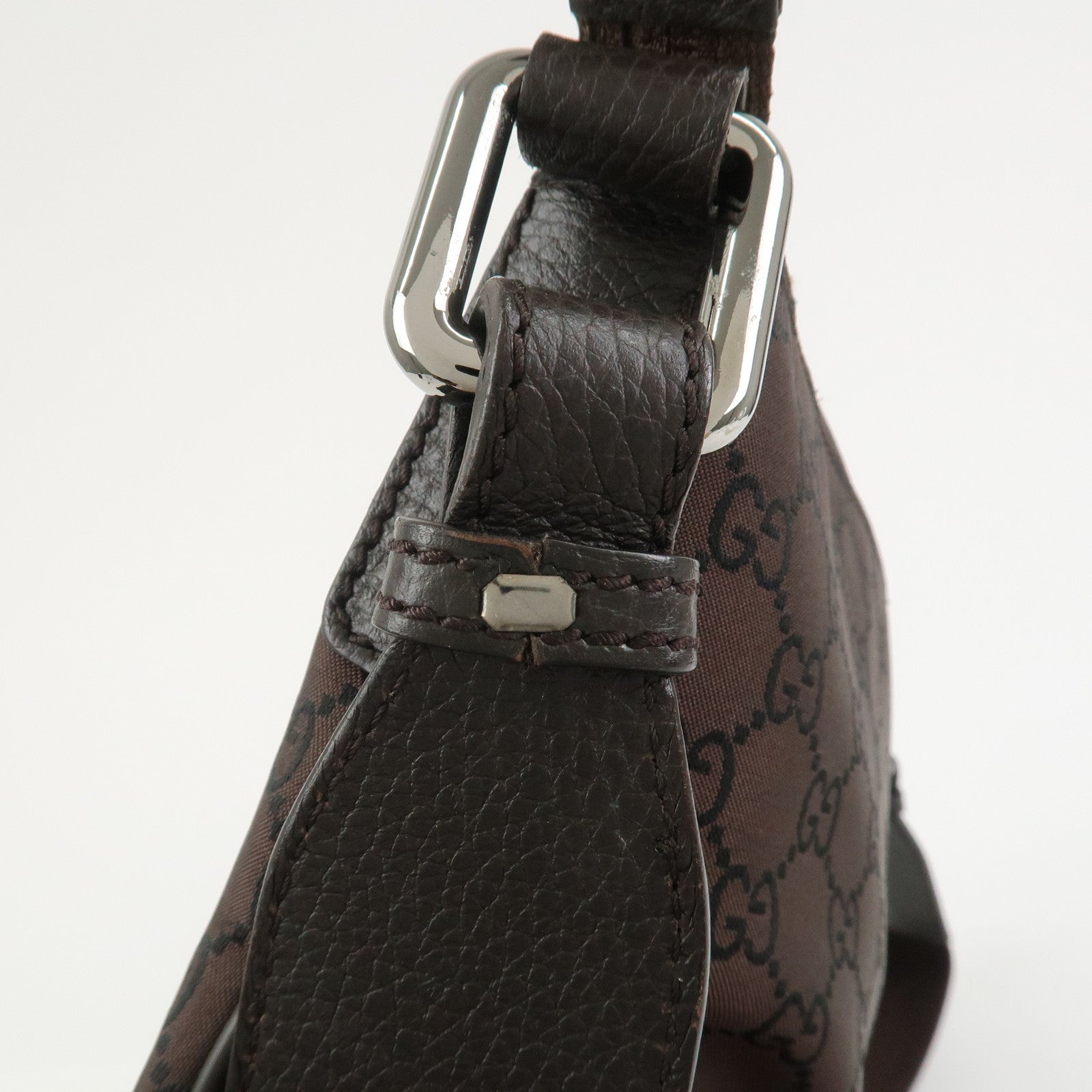 GUCCI GG Nylon Leather Shoulder Bag Crossbody Bag Dark Brown 190628