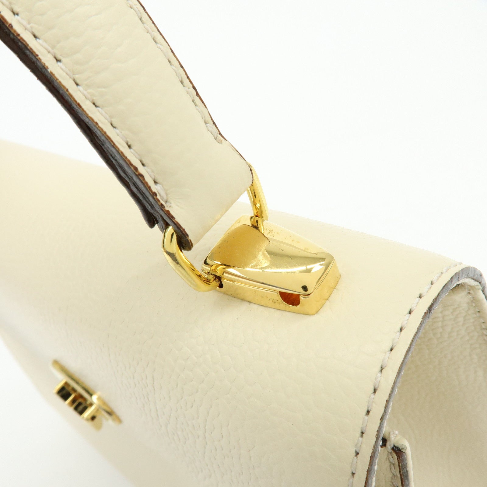 VALENTINO GARAVANI V Logo Leather Hand Bag Ivory