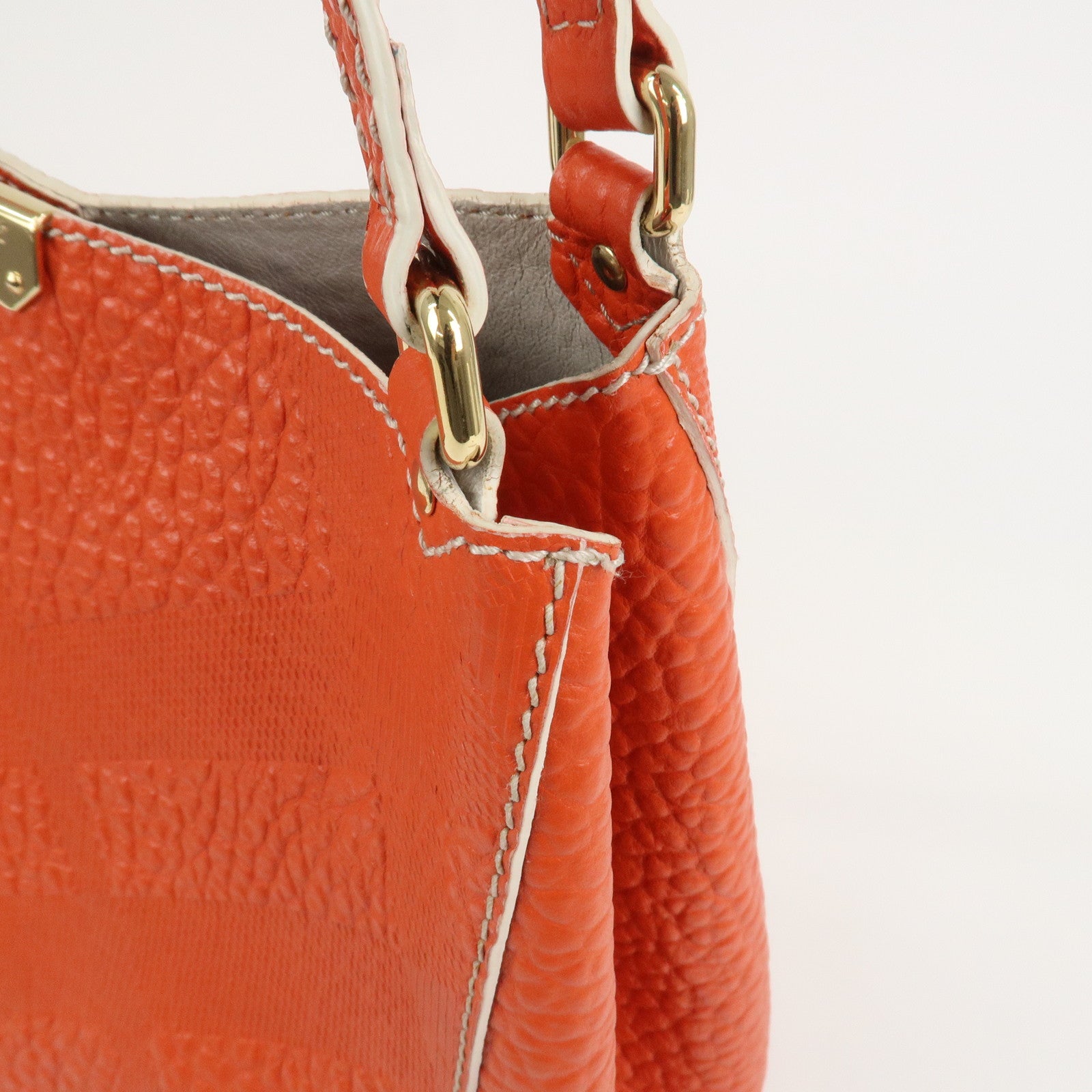 BURBERRY Logo Leather Shoulder Bag Hand Bag Orange