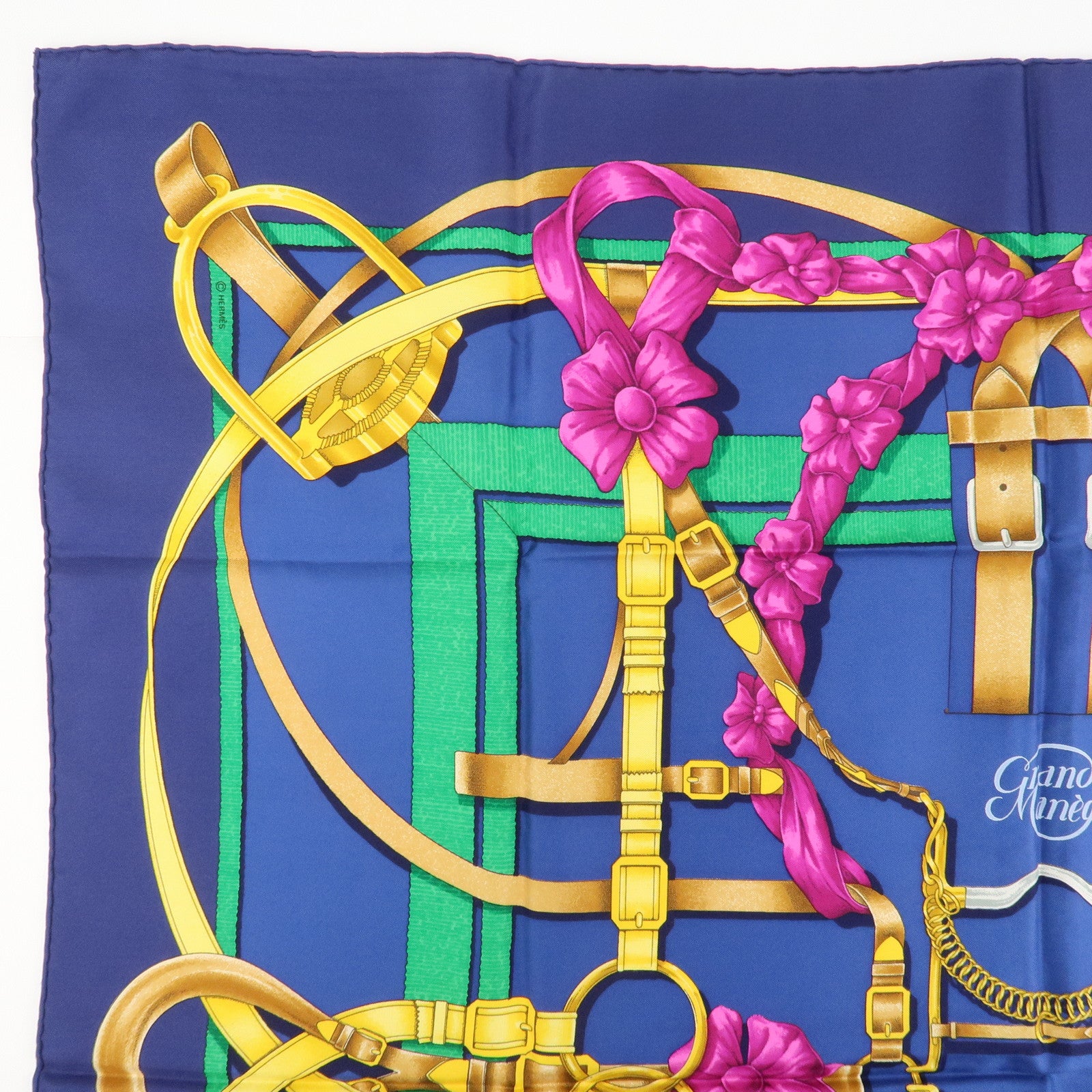 HERMES Carre 90 Silk 100% Blue Yellow Green Used