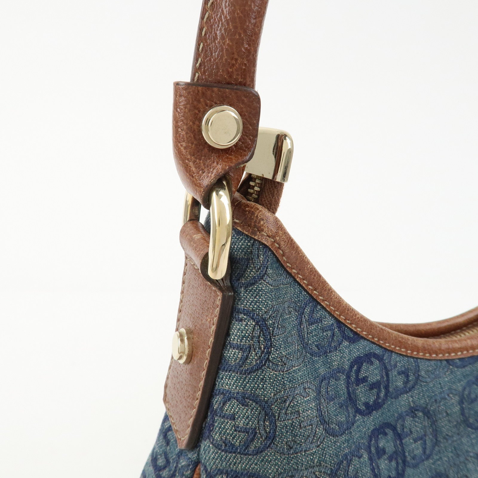 GUCCI Abbey GG Denim Canvas Leather Shoulder Bag Hand Bag 130738